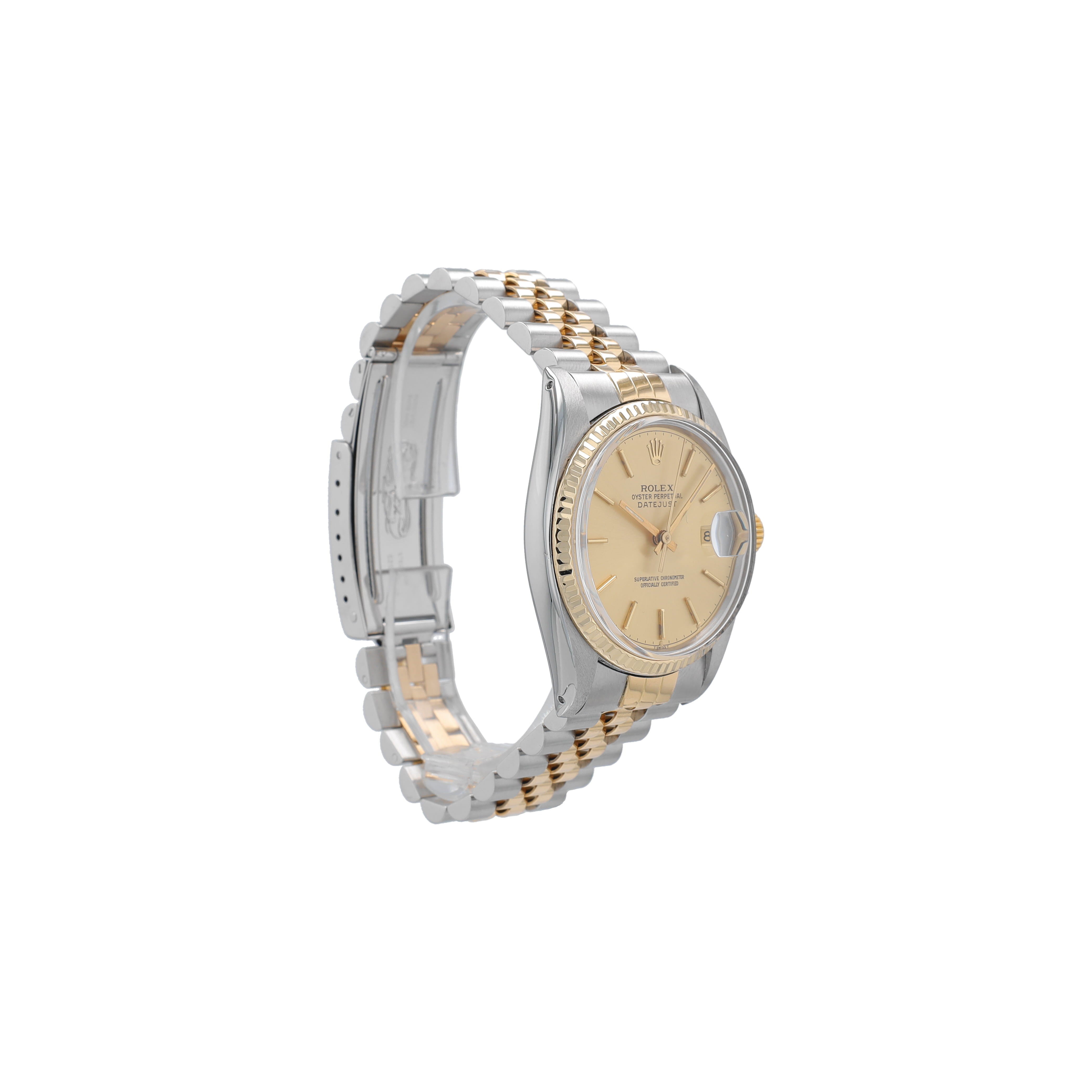 Rolex Datejust 16013 36mm Champagne Index Dial Fluted Bezel Jubille Band