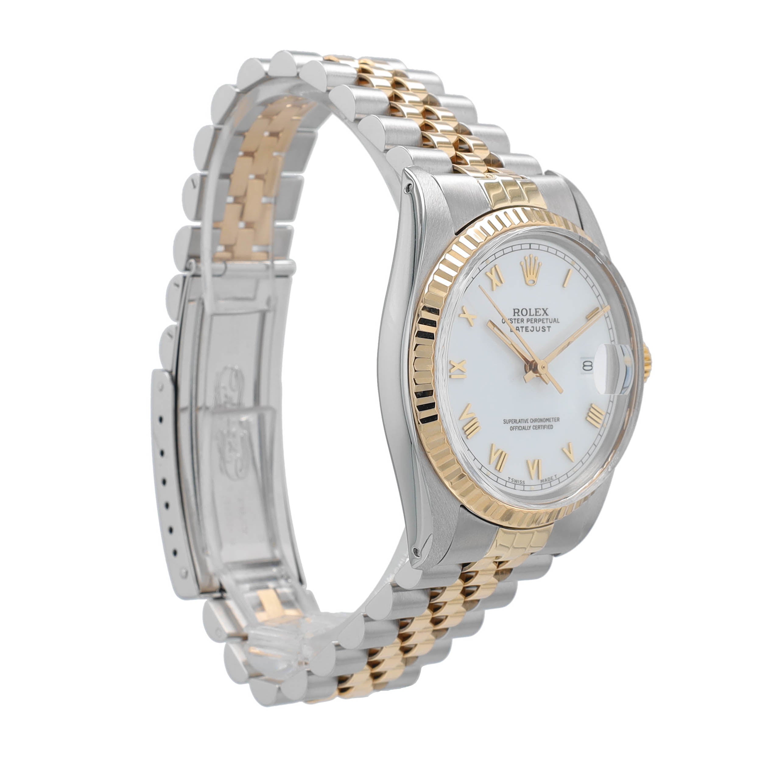 Rolex Datejust 16013 36mm White Roman Numeral Dial Fluted Bezel Jubille Band