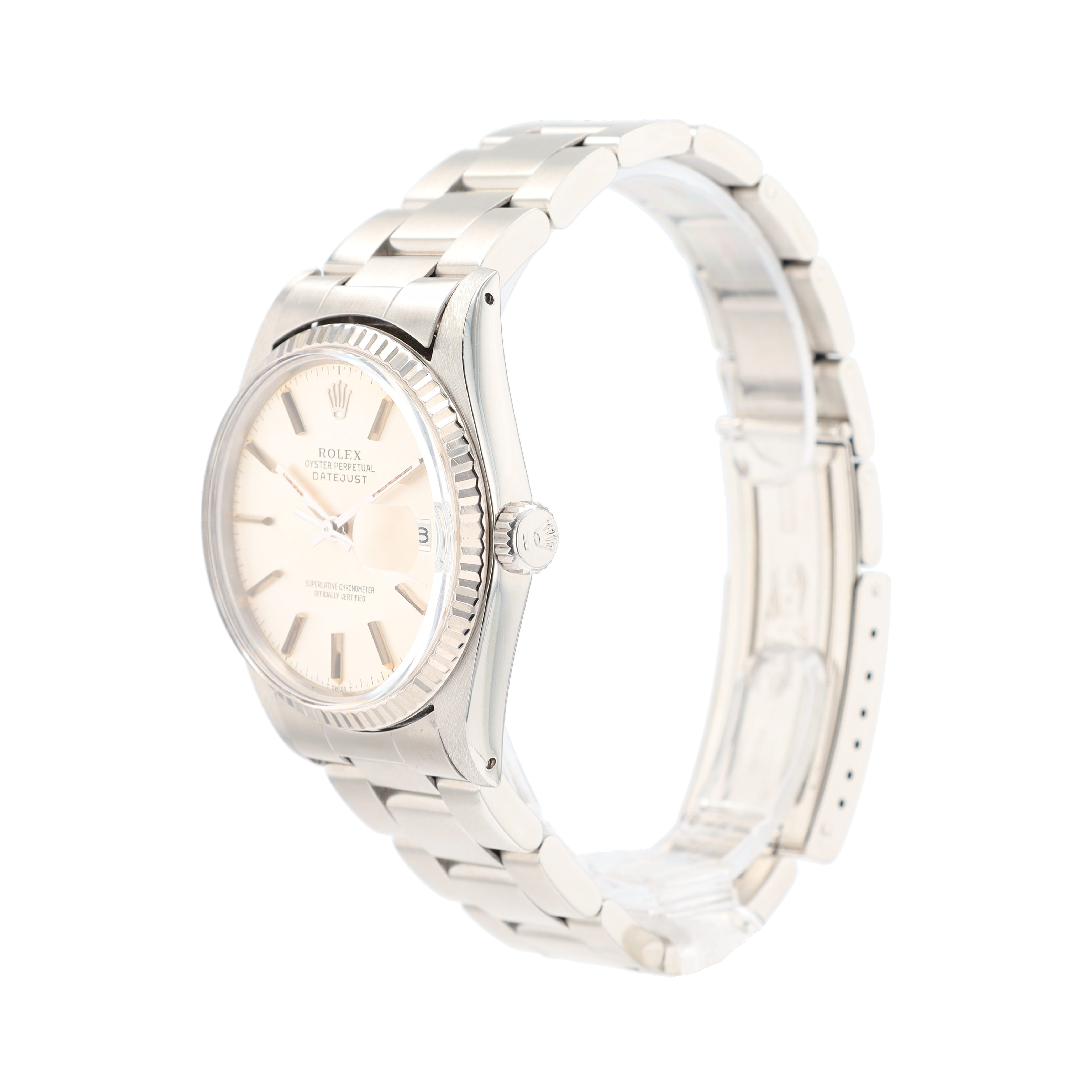 B&P Rolex Datejust 16014 36mm Silver Index Dial Fluted Bezel Oyster Band - Luxuriant Concierge