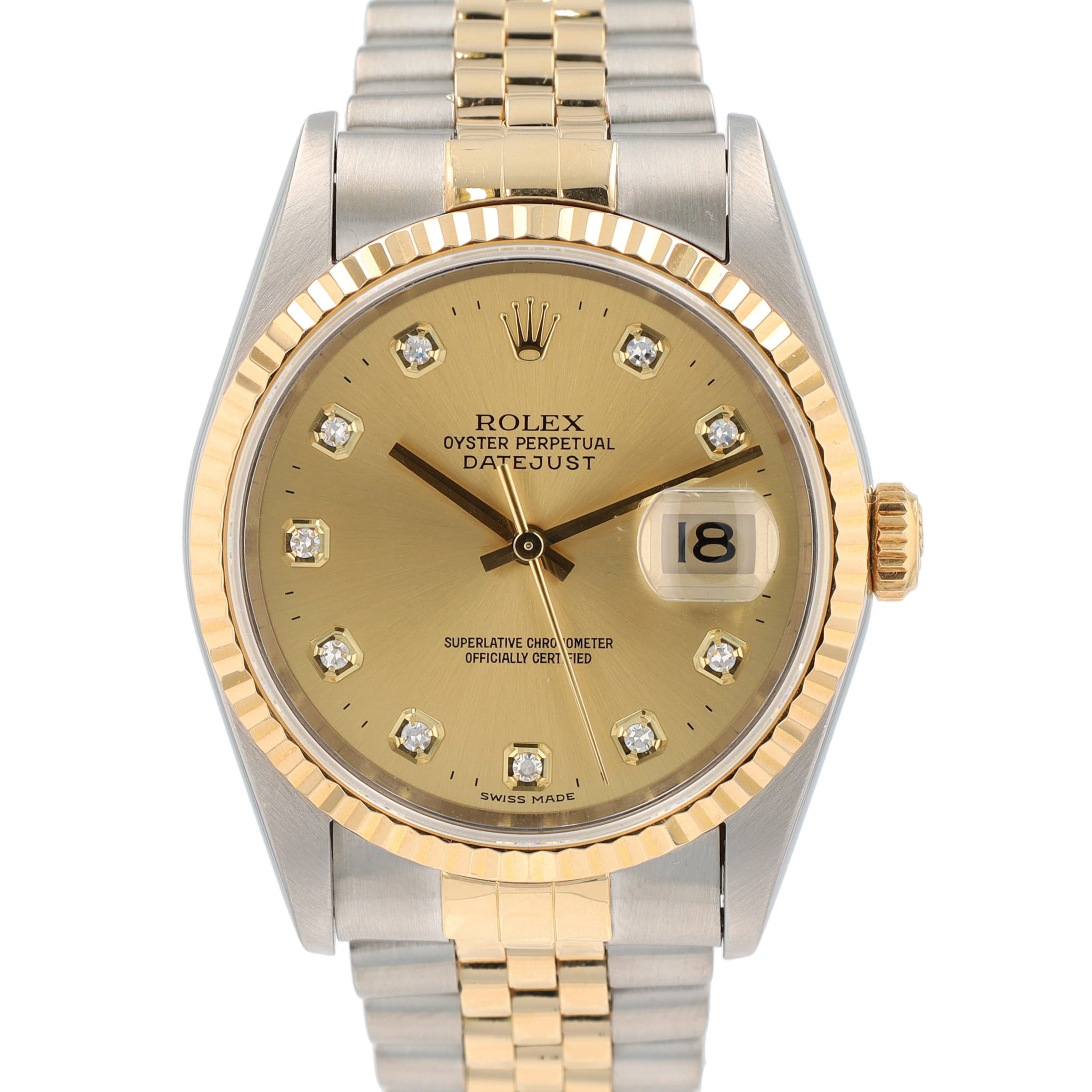Rolex Datejust  16233 36mm Champagne Diamonds (N.S) Dial Fluted Bezel Jubilee Band - Luxuriant Concierge