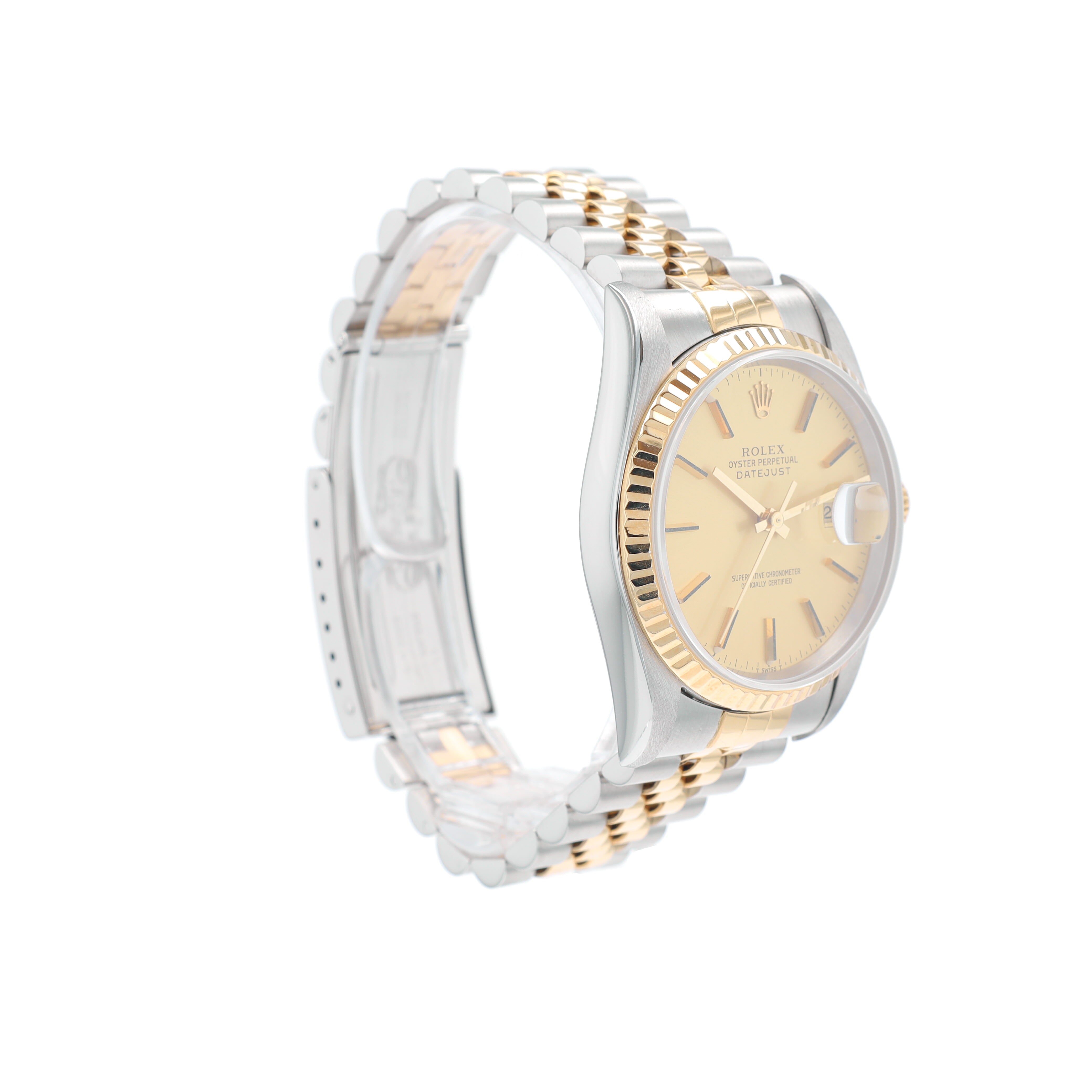 Rolex Datejust 16233 36mm Champagne Index Dial Fluted Bezel Jubilee Band - Luxuriant Concierge