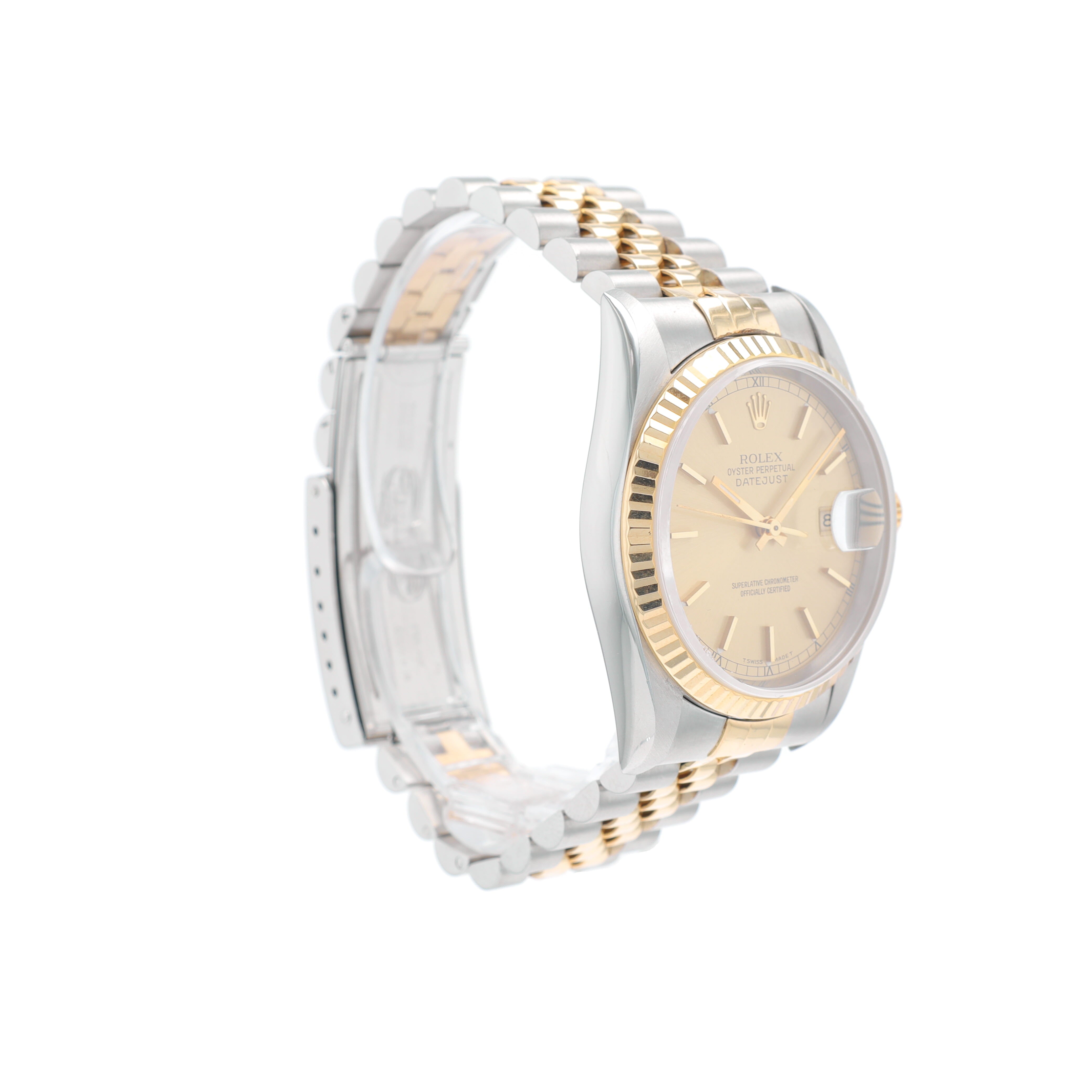 Rolex Datejust  16233 36mm Champagne Index Dial Fluted Bezel  Jubilee Band - Luxuriant Concierge