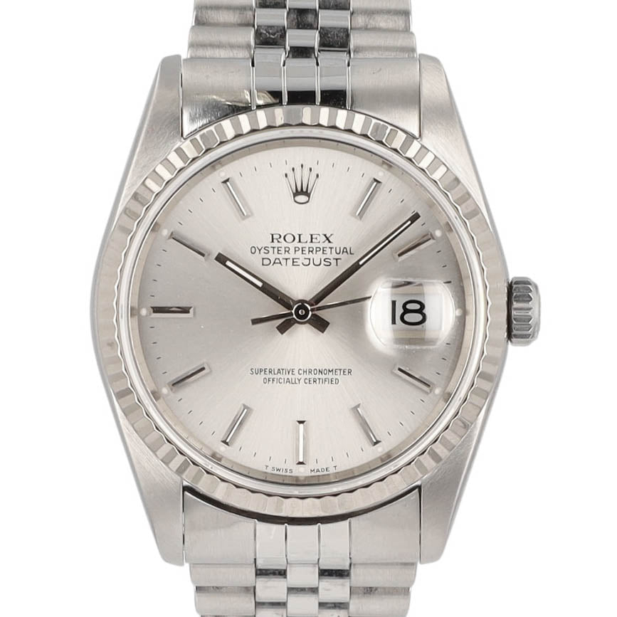 Rolex Datejust 16234 36mm Silver Index Numeral Dial Fluted Bezel Jubilee Band