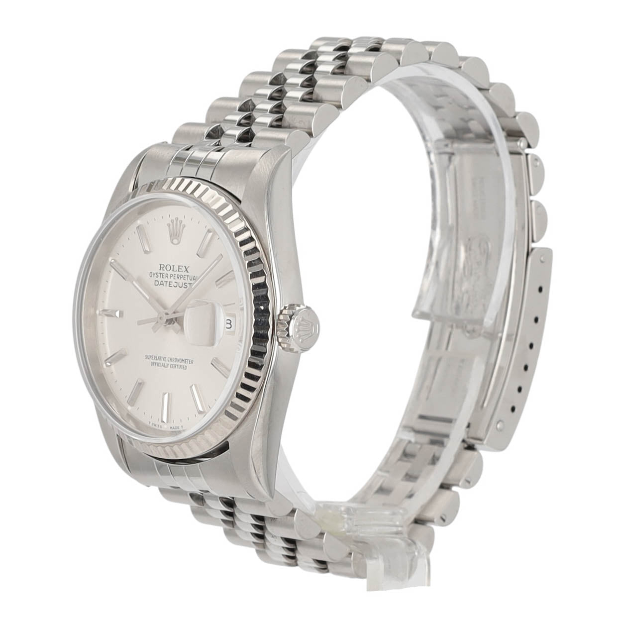 Rolex Datejust 16234 36mm Silver Index Numeral Dial Fluted Bezel Jubilee Band