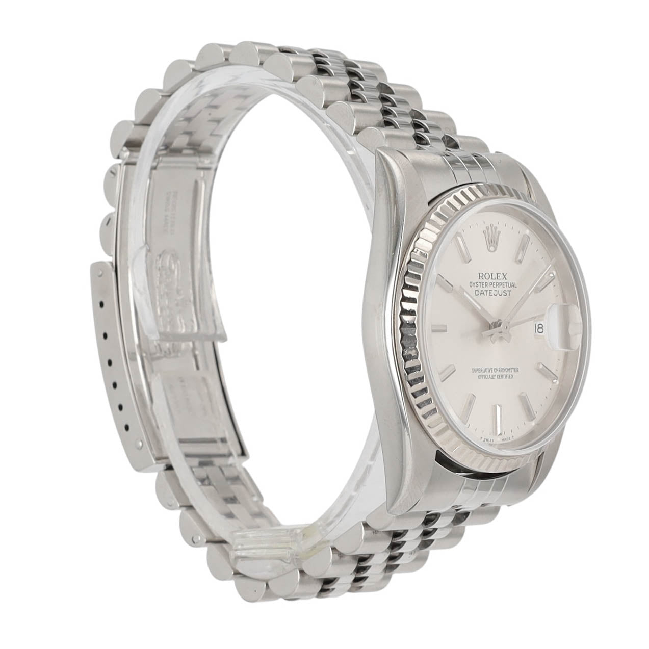 Rolex Datejust 16234 36mm Silver Index Numeral Dial Fluted Bezel Jubilee Band