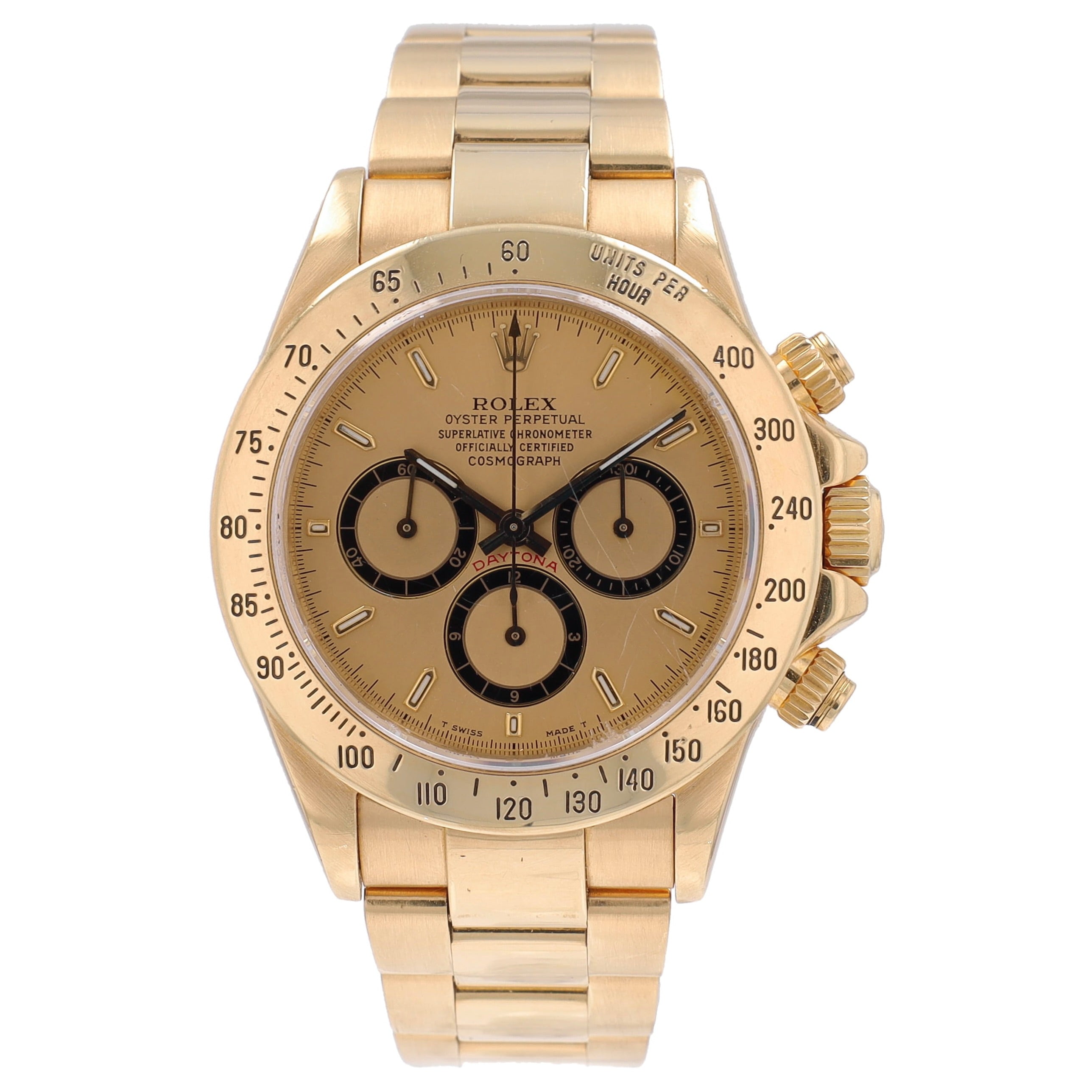 Rolex Daytona 18KY  40mm 16528 Champagne Small Index Luminous Dial, Tachymeter Bezel, Oyster Band