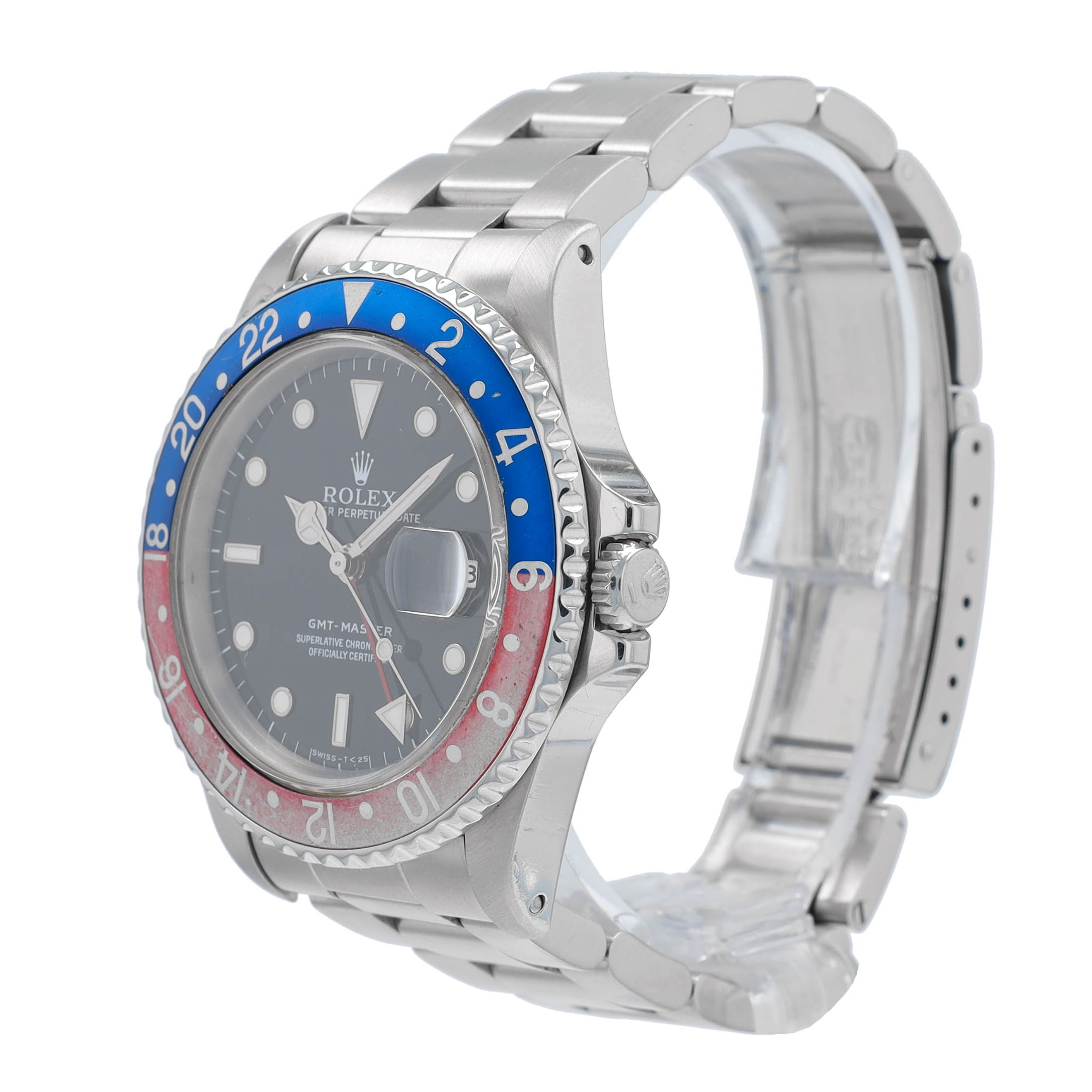 Rolex GMT Master 16700 40mm Black White Luminous Dial Rotatable Bezel - Pepsi Faded Insert Bezel Oyster Band