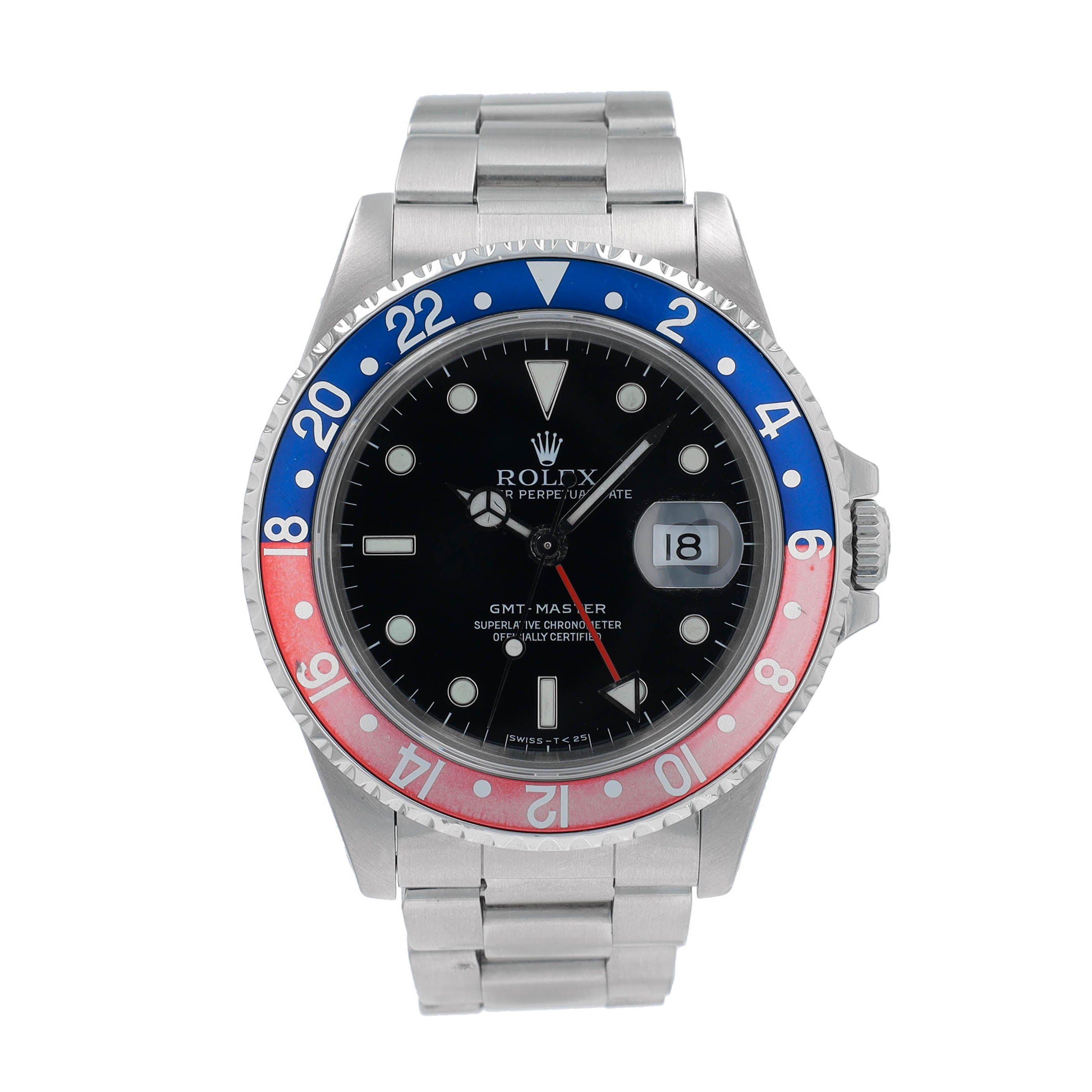 Rolex GMT Master II 16700 40mm Black White Lminous Dial Rotatable Pepsi Bezel Oyster Band