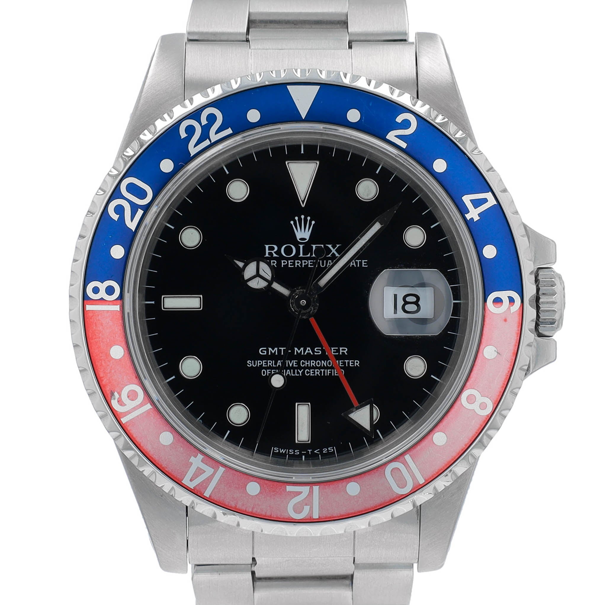 Rolex GMT Master II 16700 40mm Black White Lminous Dial Rotatable Pepsi Bezel Oyster Band