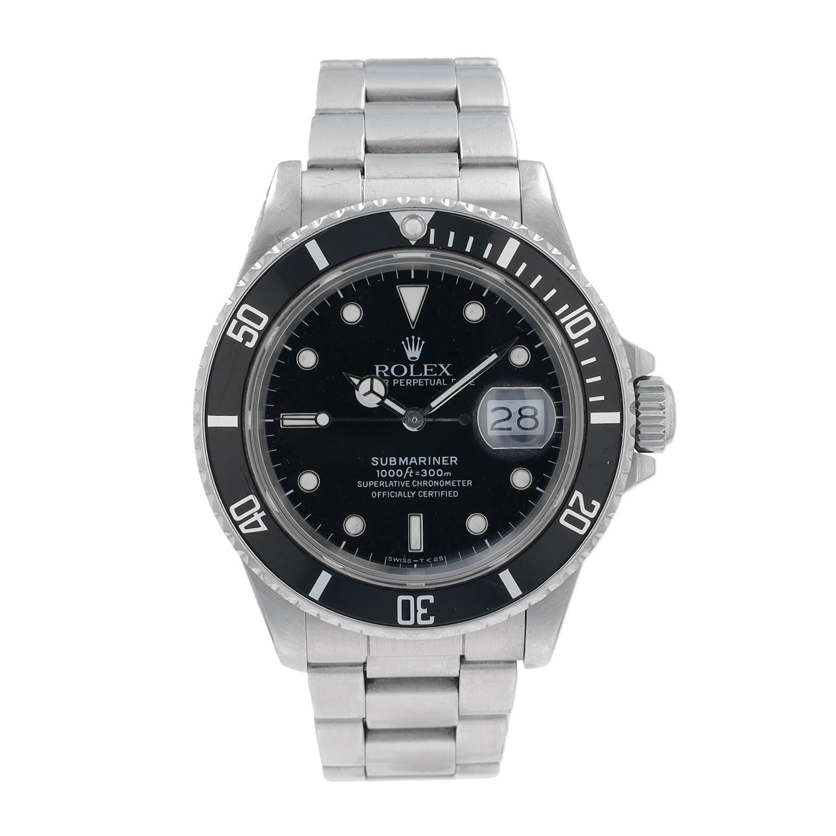 Rolex Submariner 168000 40mm Black Luminous Marker Dial Rotatable Bezel with Black Insert Bezel Oyster Band
