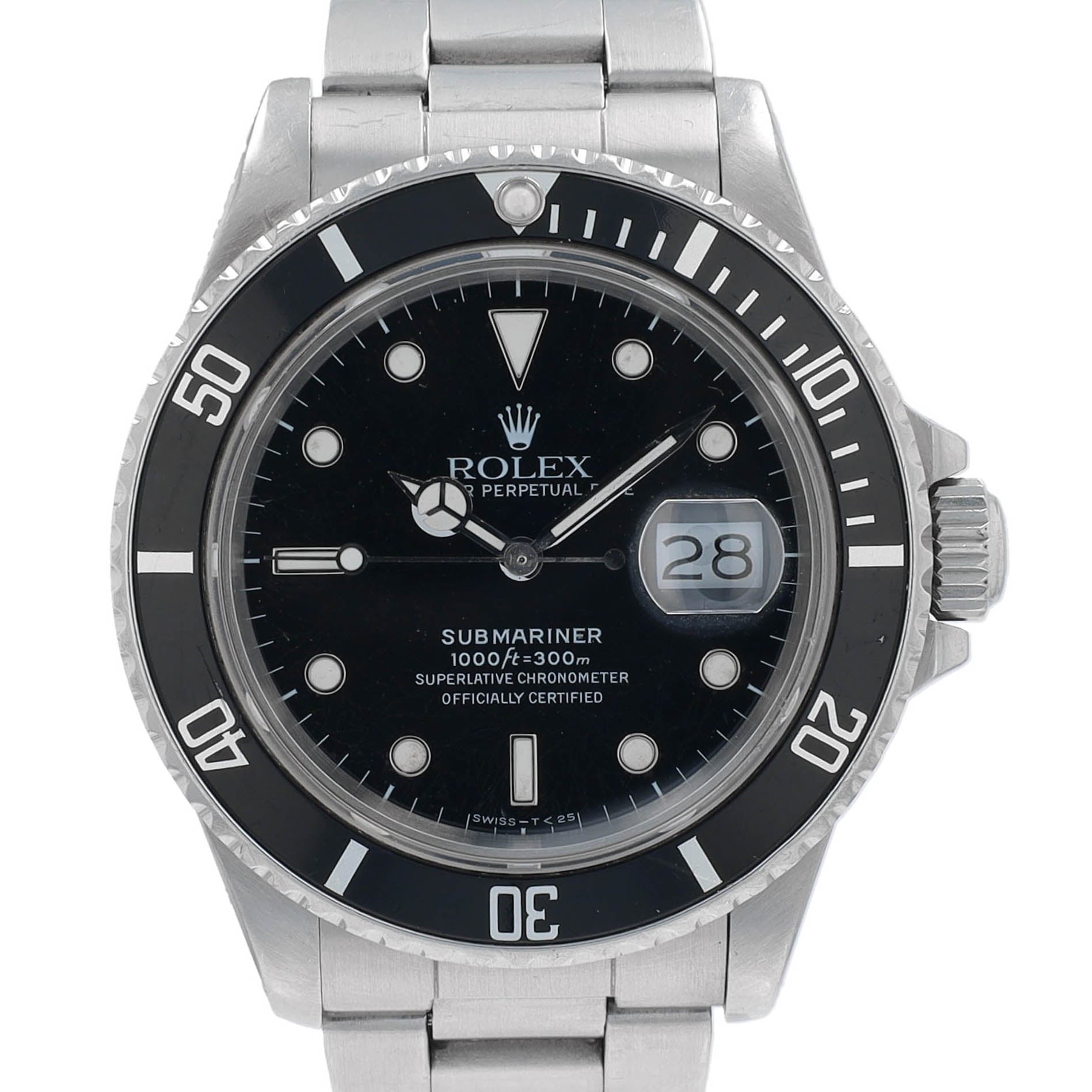 Rolex Submariner 168000 40mm Black Luminous Marker Dial Rotatable Bezel with Black Insert Bezel Oyster Band