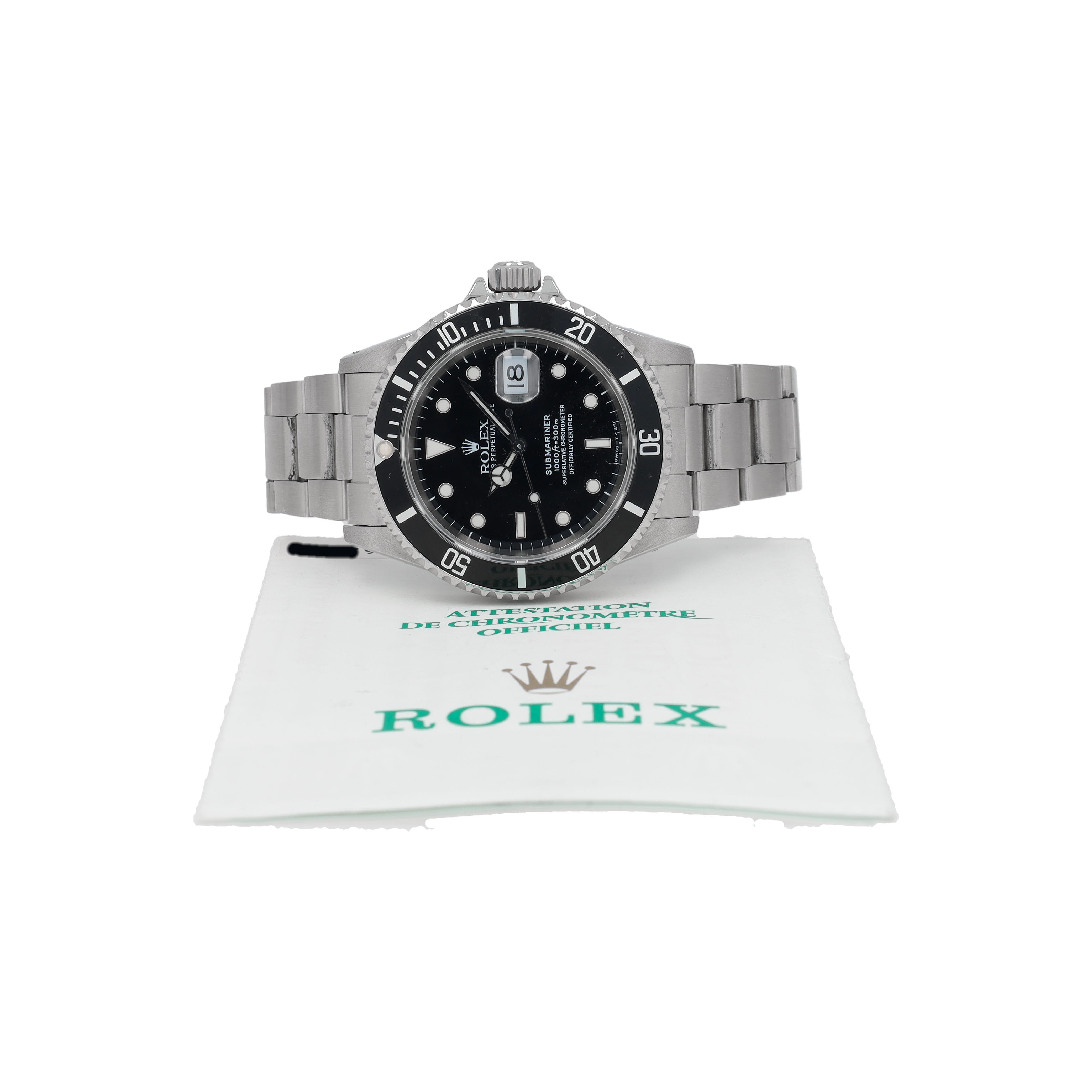 Rolex Submariner 168000 40mm Black Luminous Marker Dial Rotatable Bezel with Black Insert Bezel Oyster Band