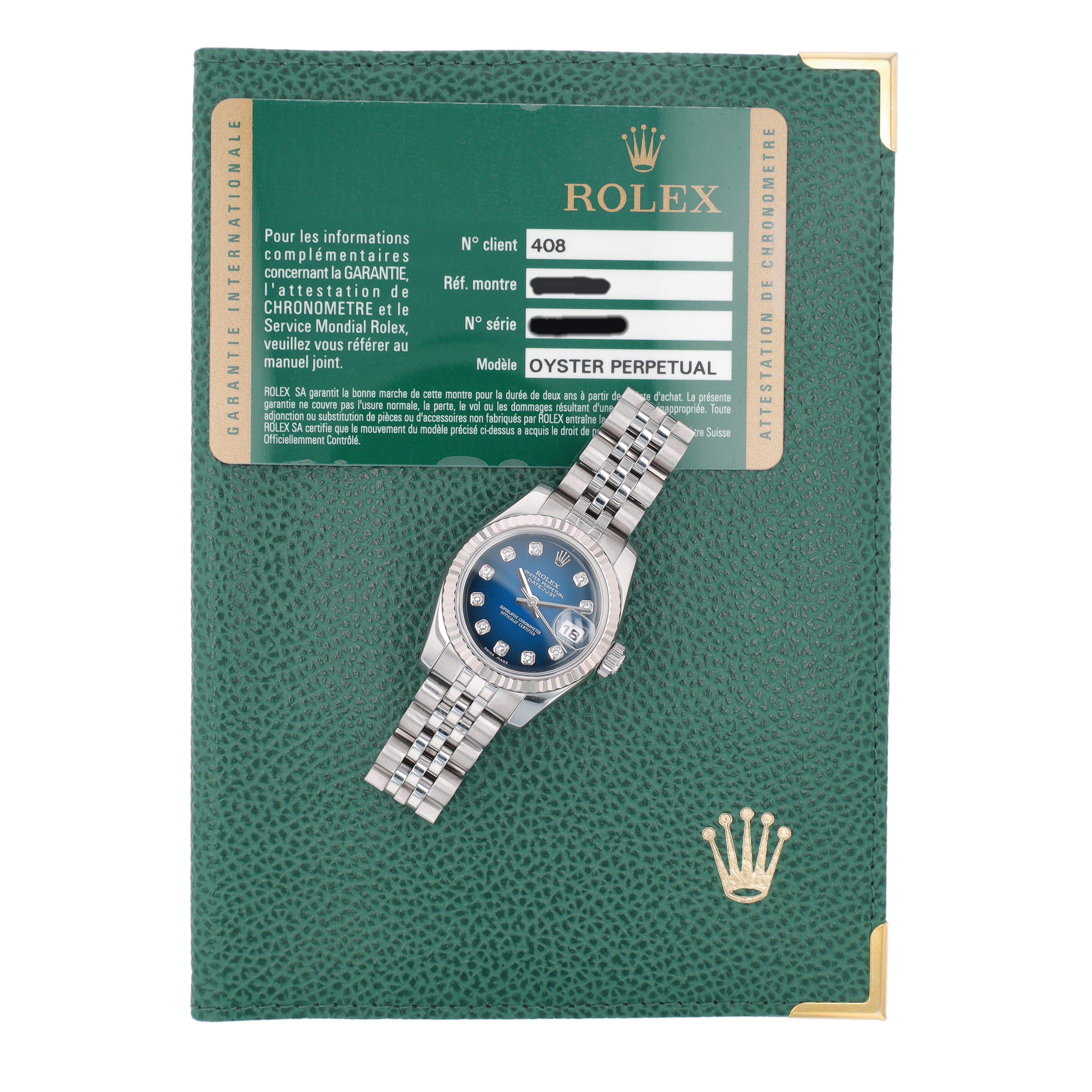 B&P Rolex Datejust 179174 26mm Blue Diamonds Dial Fluted Bezel Jubilee Band - Luxuriant Concierge
