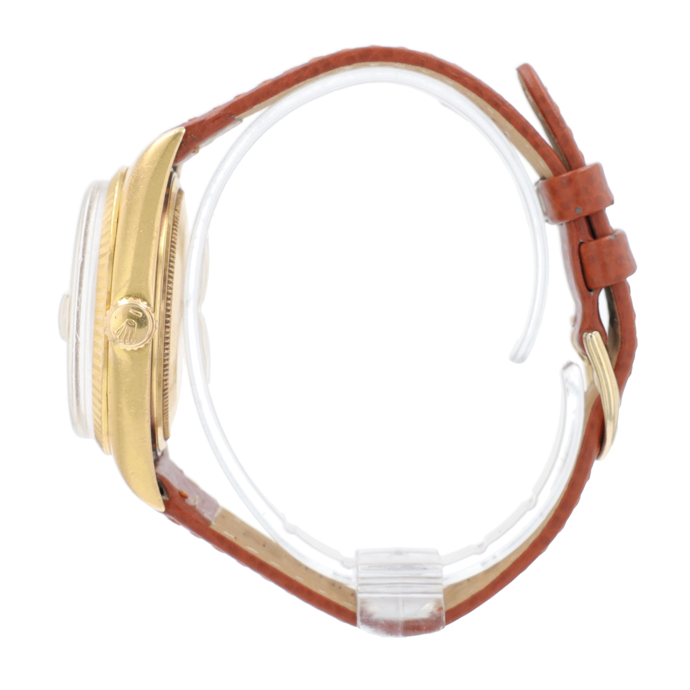 Rolex Day-Date 1803 36mm Champagne Index Dial Fluted Bezel Leather Band