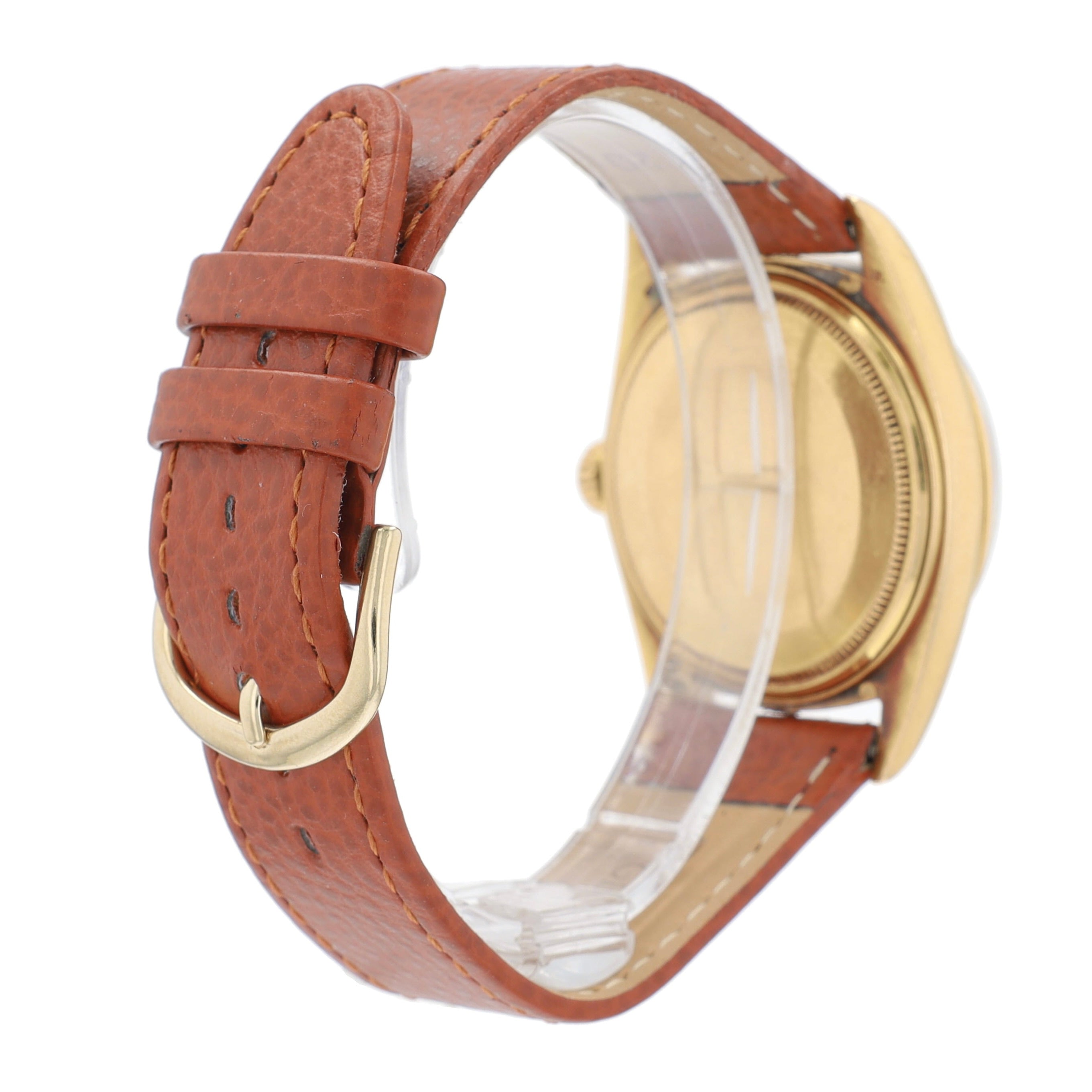 Rolex Day-Date 1803 36mm Champagne Index Dial Fluted Bezel Leather Band