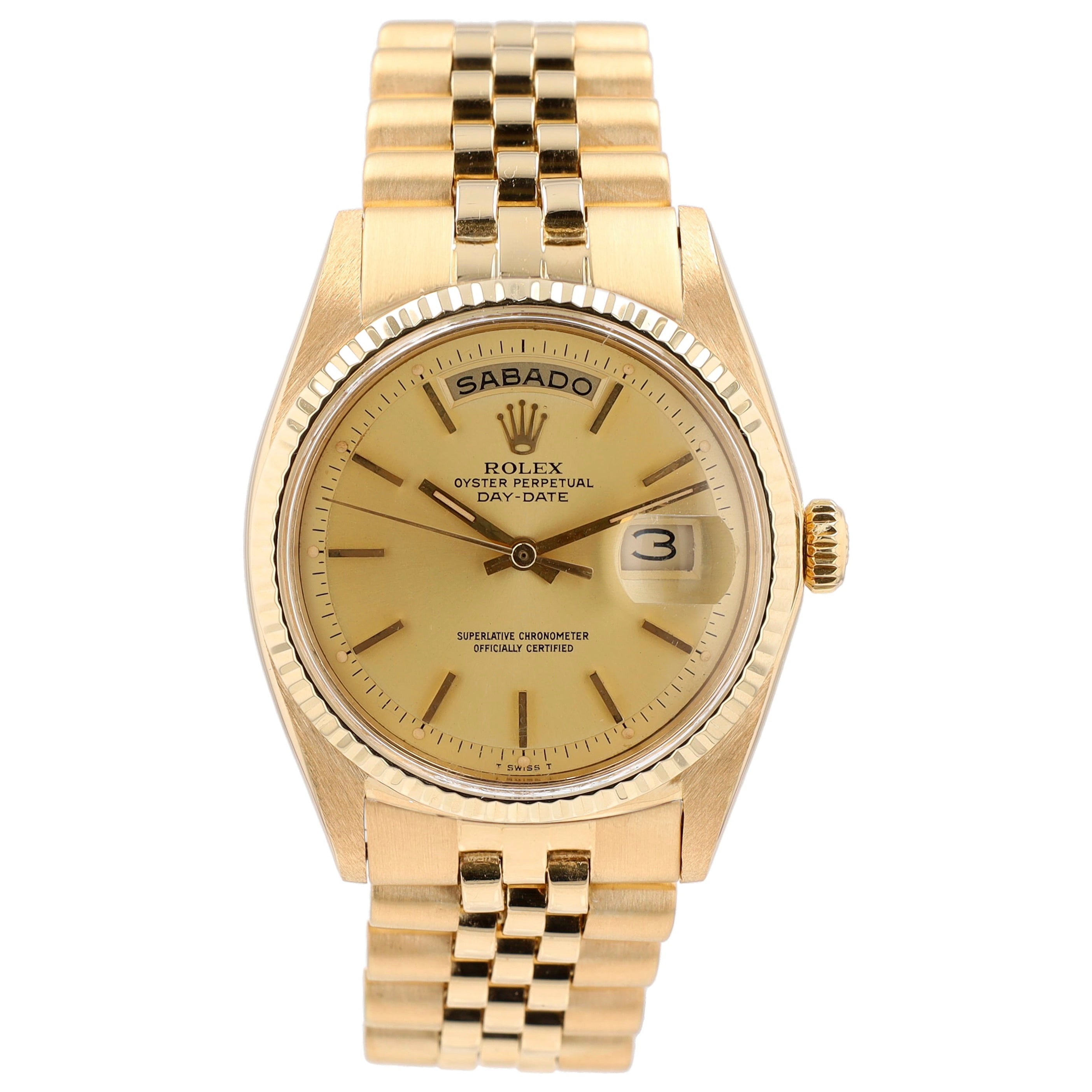 Rolex Day-Date 1803 36mm Champagne Index Dial Fluted Bezel Jubilee Band