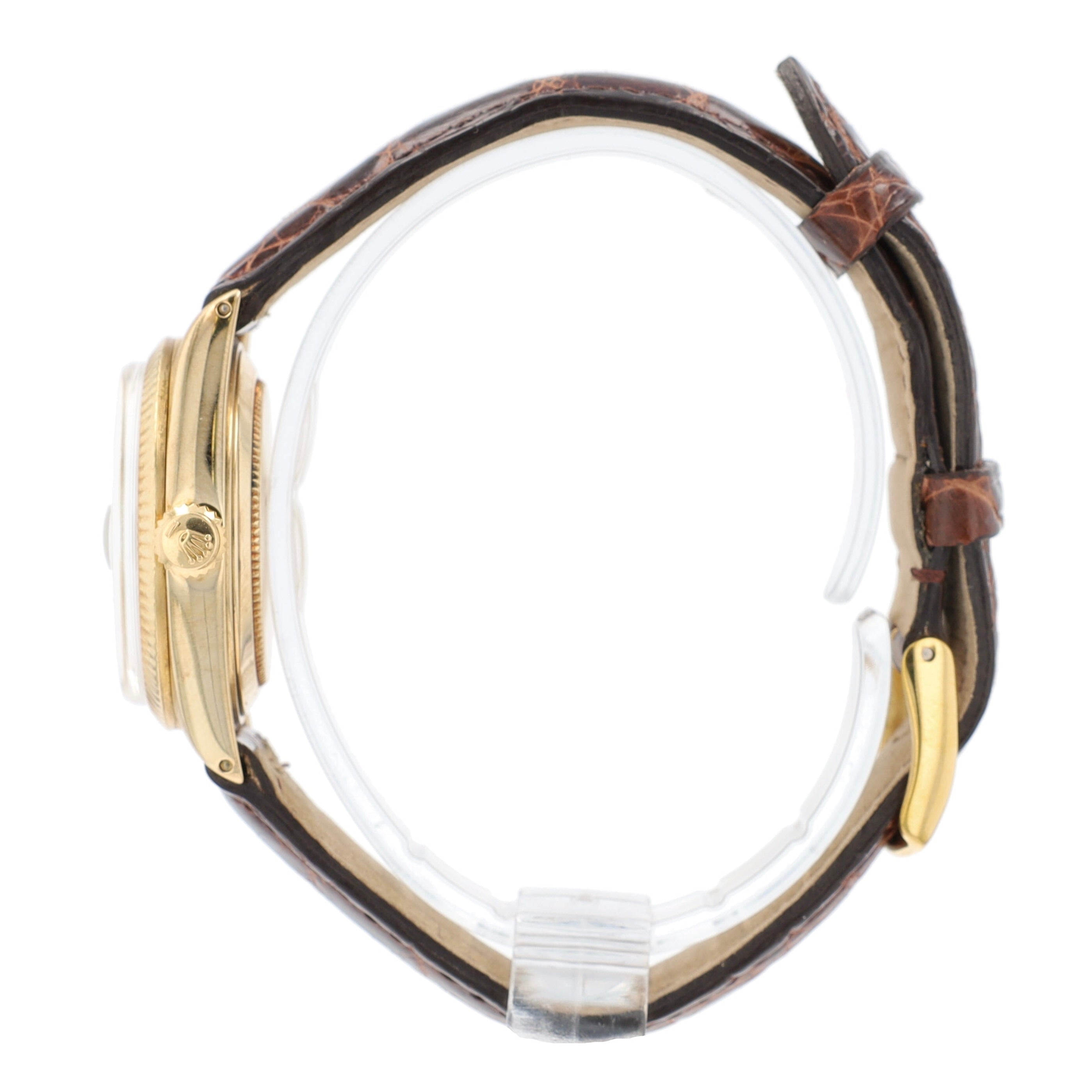 Rolex Datejust  6827 31mm Champagne Index Dial Fluted Bezel Dark Brown Band