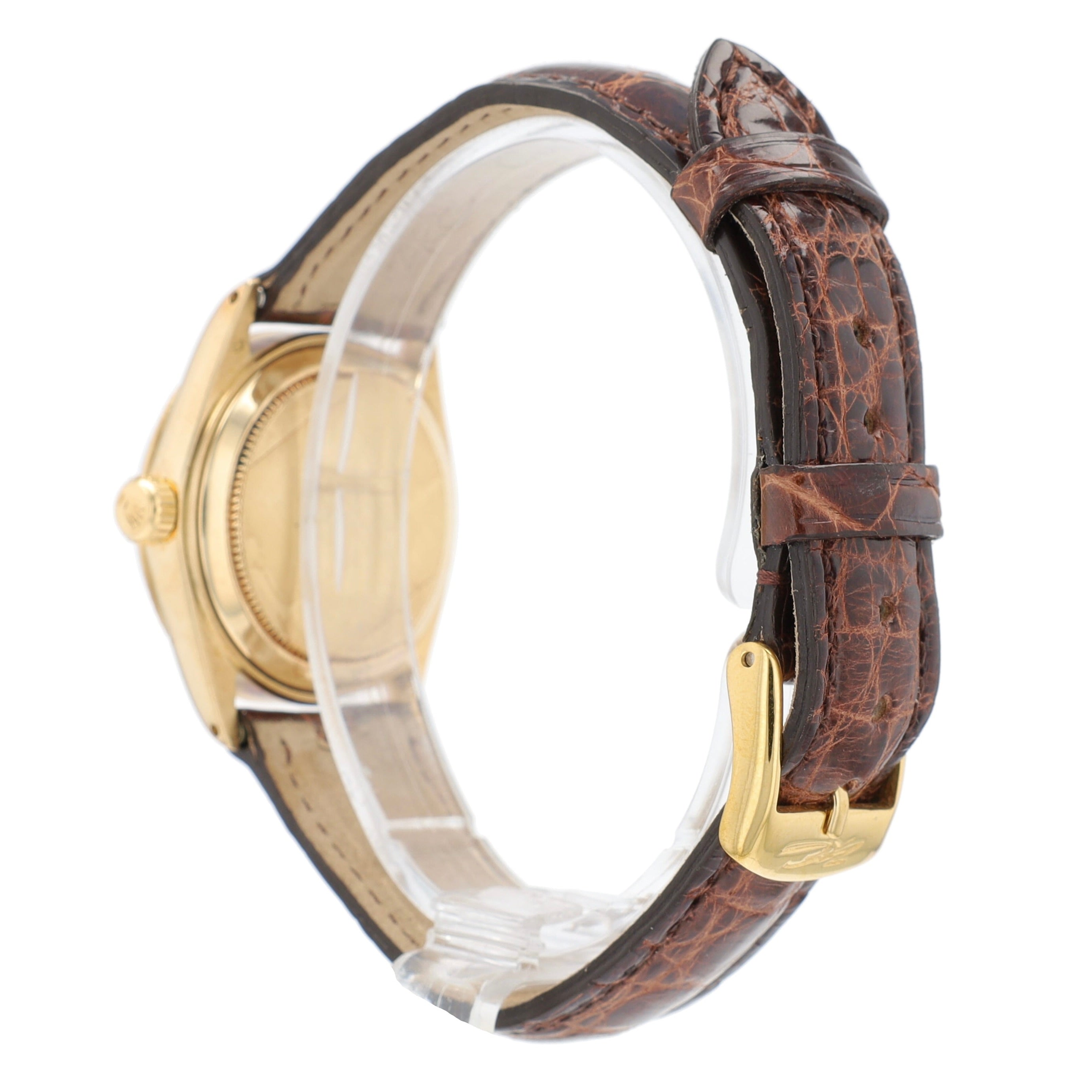 Rolex Datejust  6827 31mm Champagne Index Dial Fluted Bezel Dark Brown Band