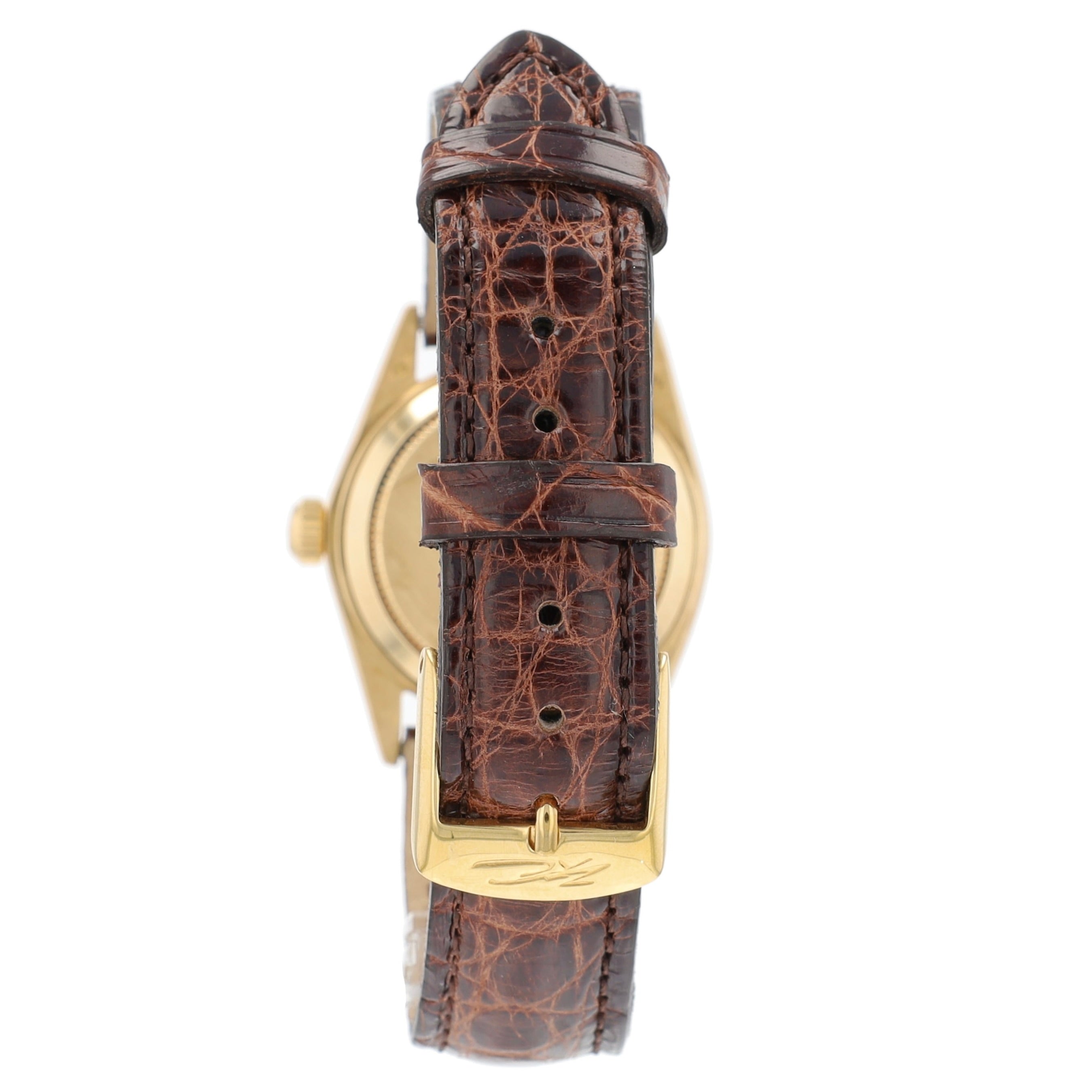 Rolex Datejust  6827 31mm Champagne Index Dial Fluted Bezel Dark Brown Band