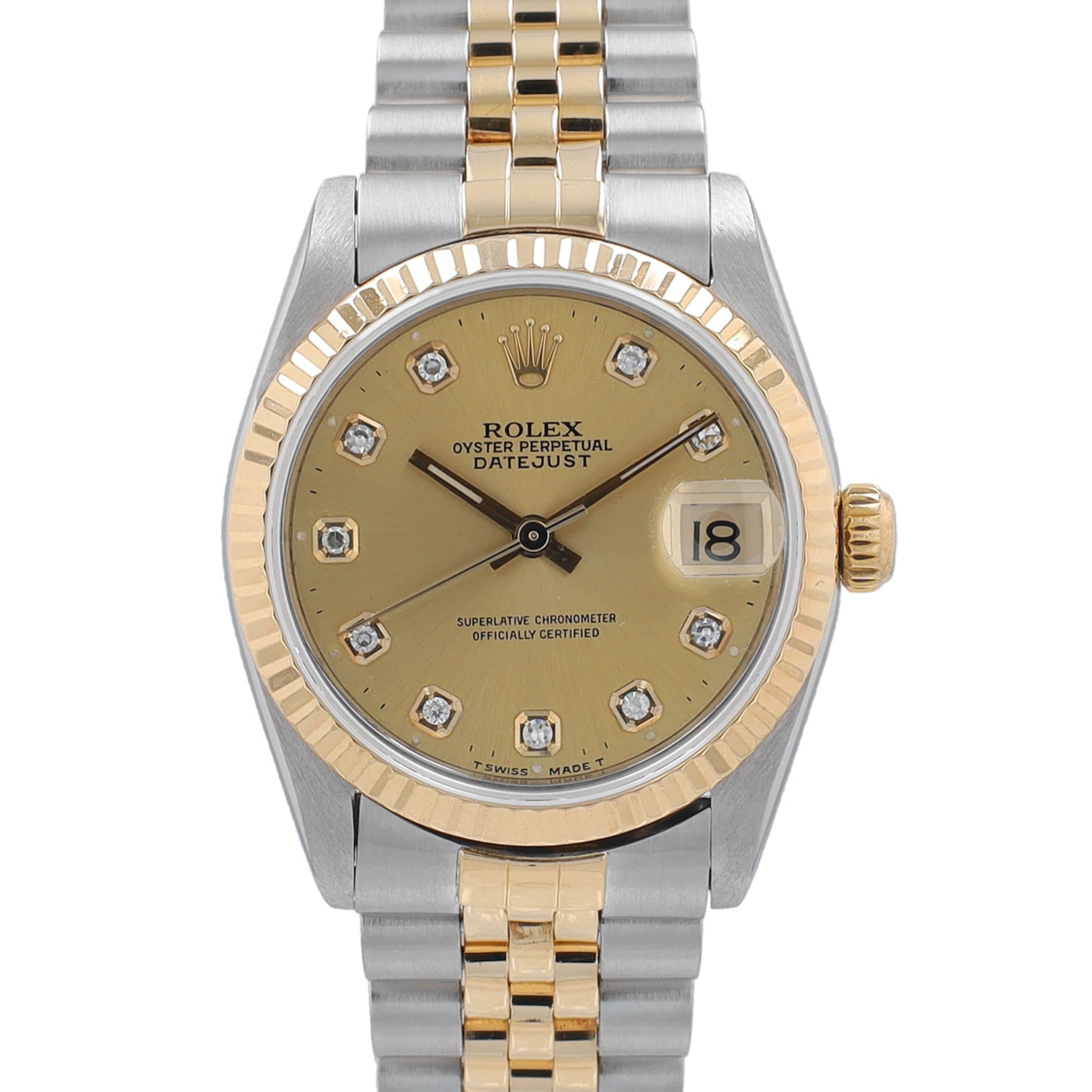Rolex Datejust  68273 31mm Champagne Diamonds Dial Fluted Bezel Jubilee Band - Luxuriant Concierge