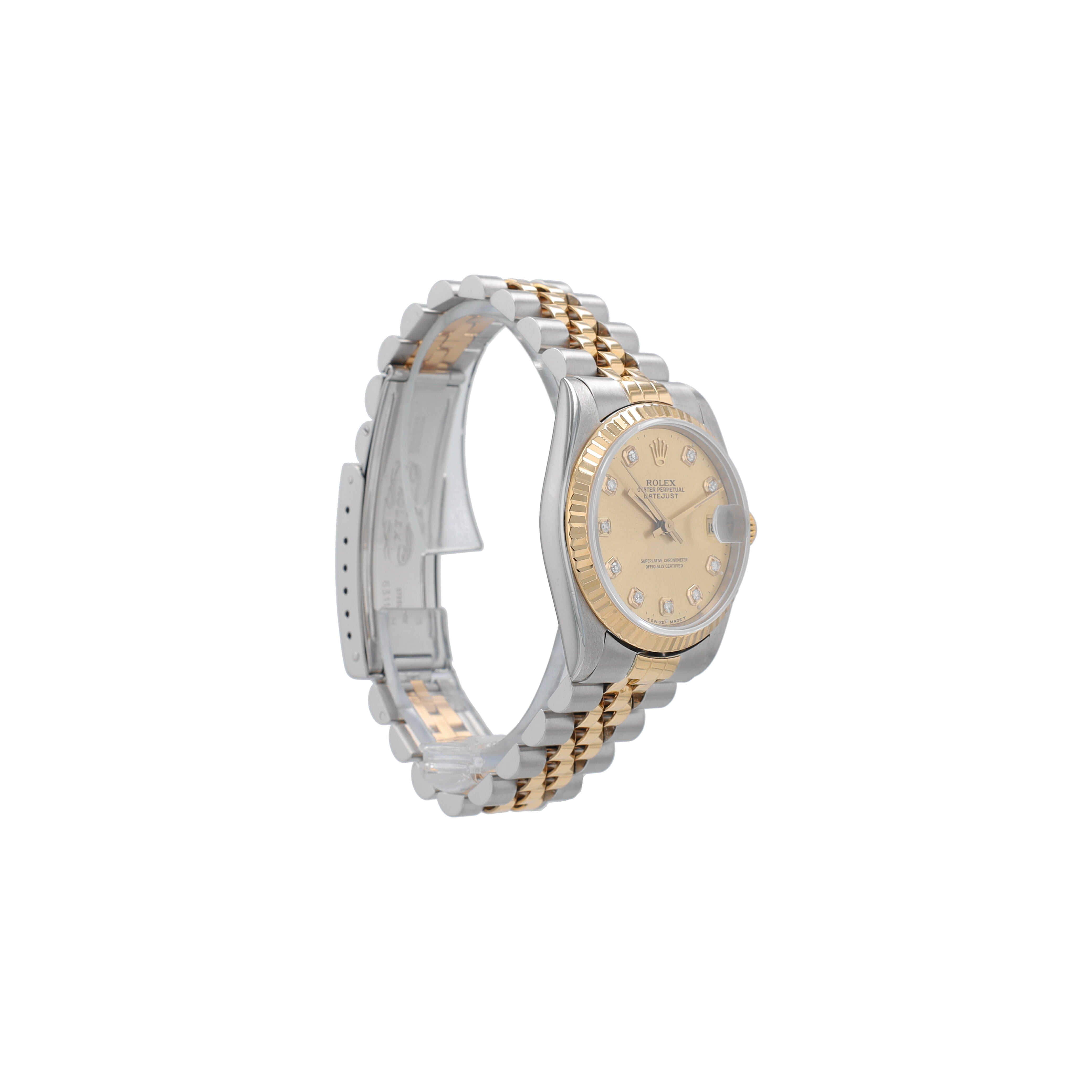 Rolex Datejust  68273 31mm Champagne Diamonds Dial Fluted Bezel Jubilee Band - Luxuriant Concierge
