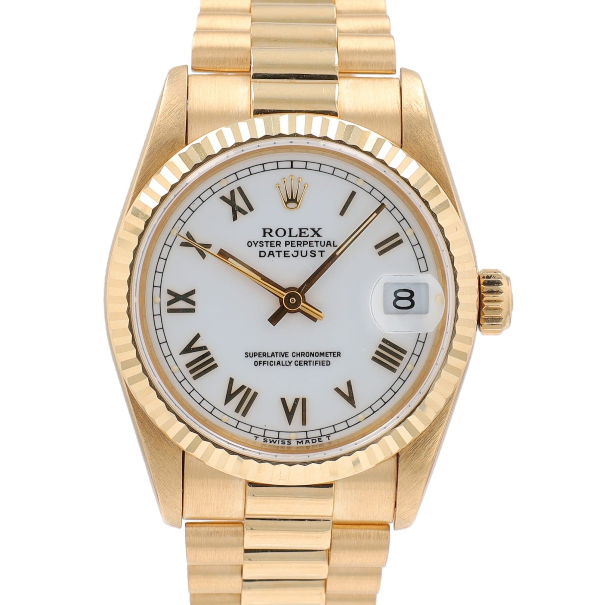 Rolex Datejust 68278 31mm White Roman Numeral Dial Fluted Bezel President Band - Luxuriant Concierge