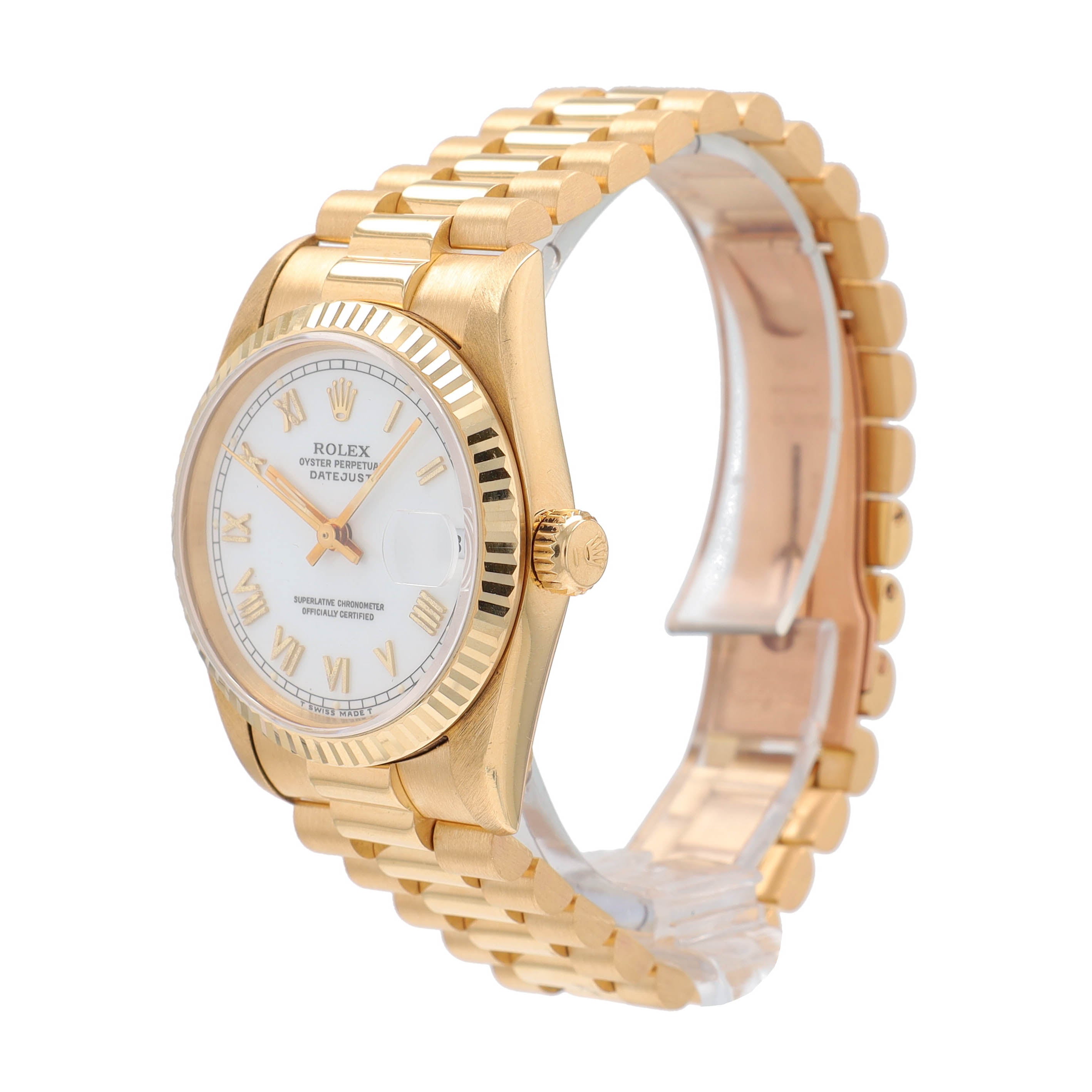 Rolex Datejust 68278 31mm White Roman Numeral Dial Fluted Bezel President Band - Luxuriant Concierge