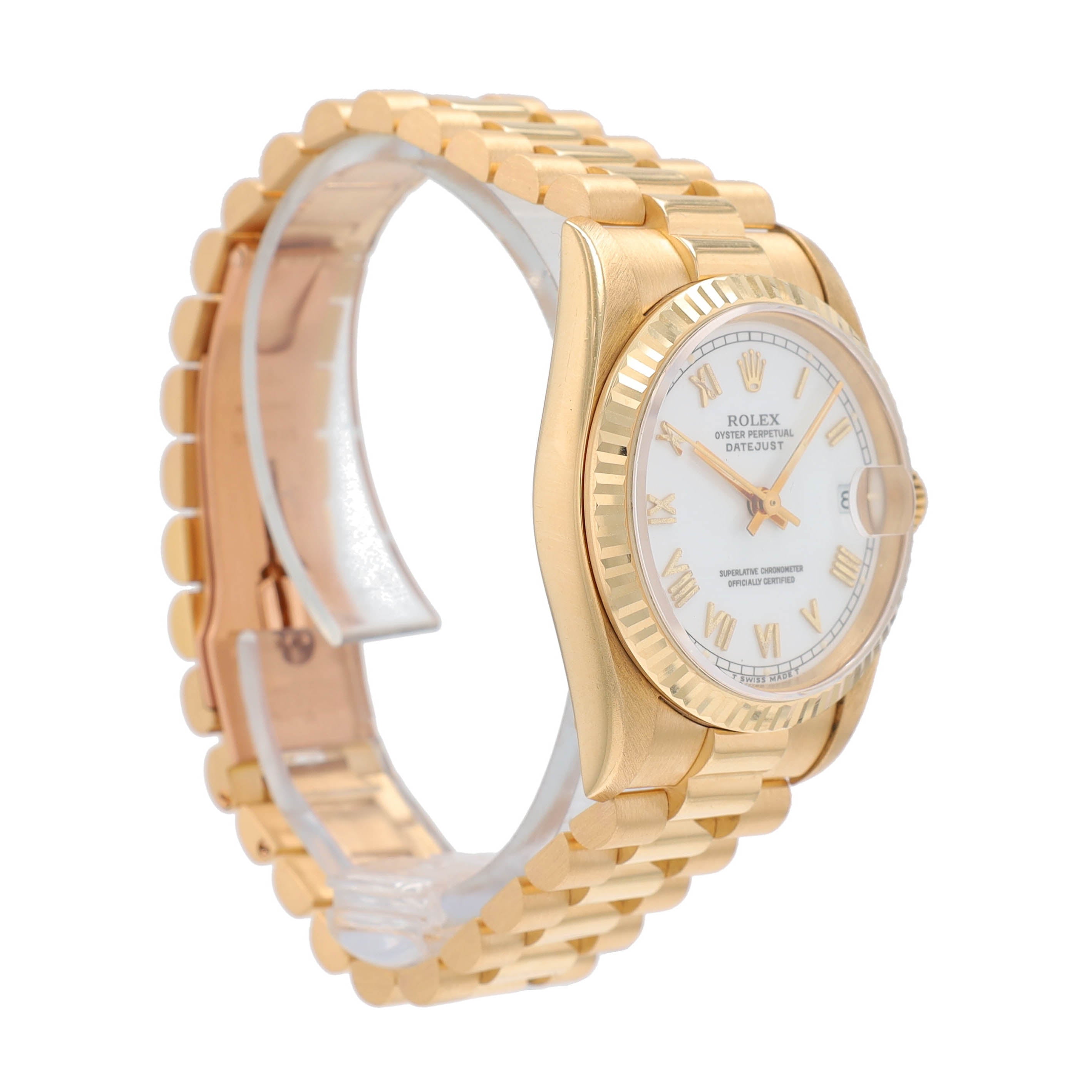 Rolex Datejust 68278 31mm White Roman Numeral Dial Fluted Bezel President Band - Luxuriant Concierge