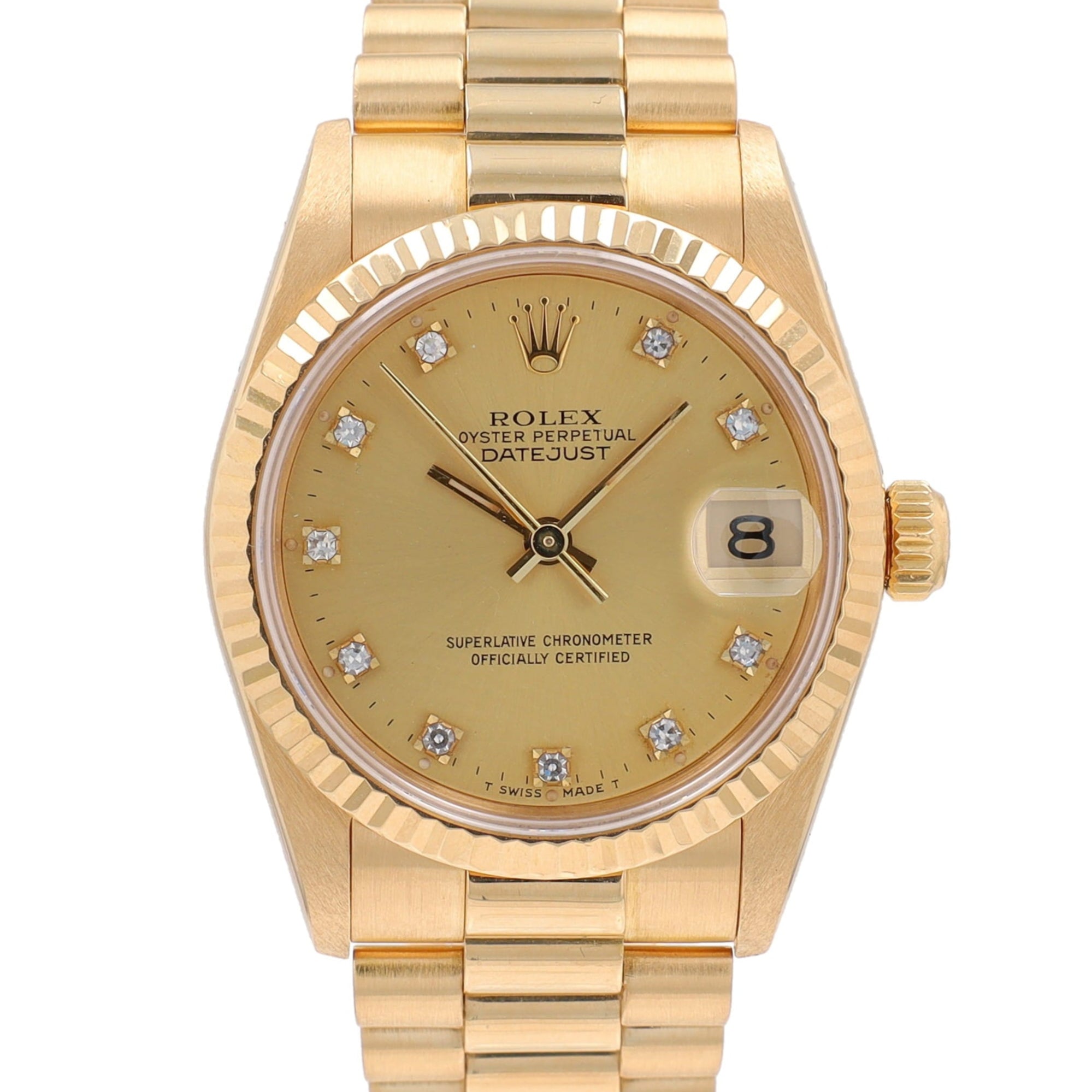 Rolex Datejust 68278 31mm Champagne Diamonds Dial Fluted Bezel President Band - Luxuriant Concierge