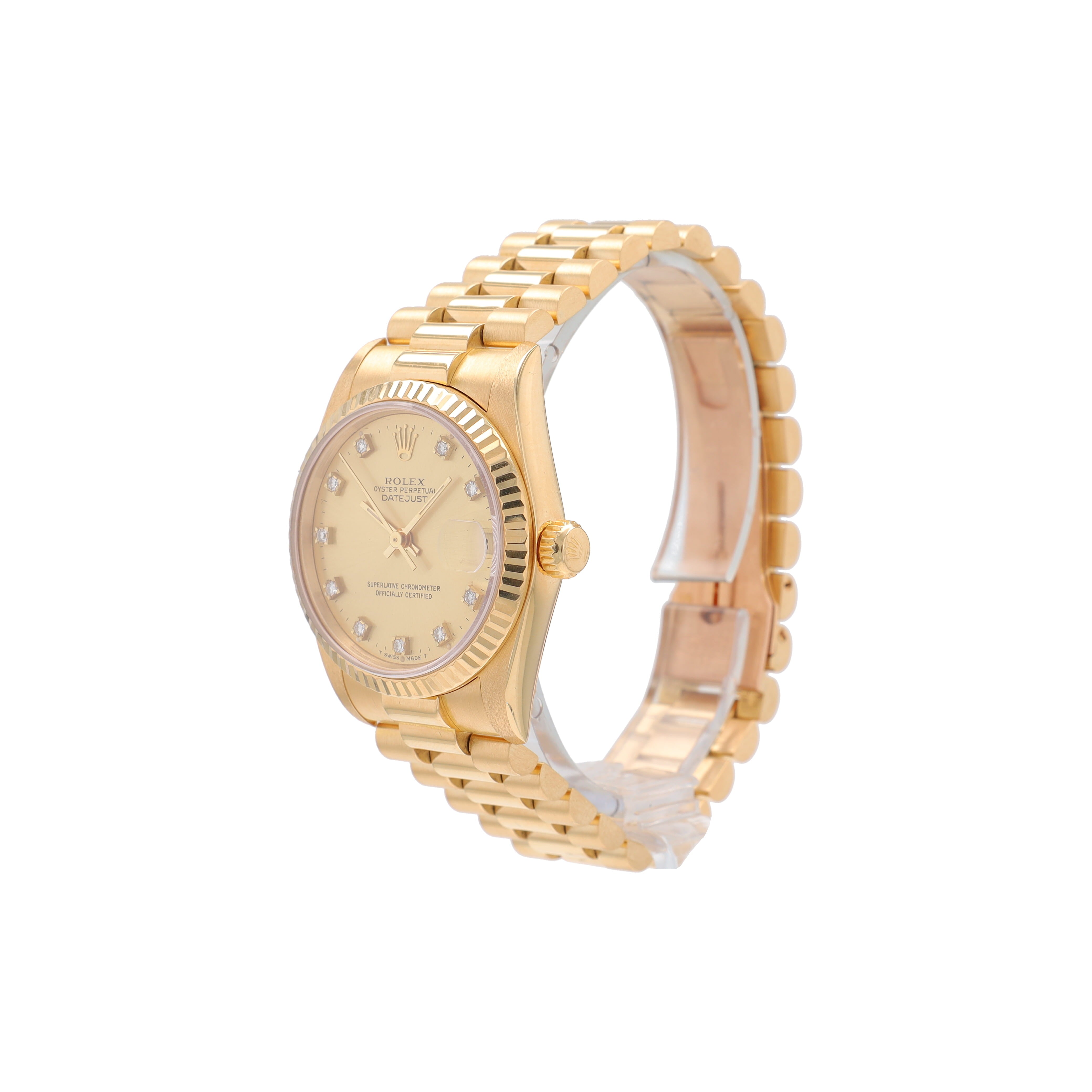 Rolex Datejust 68278 31mm Champagne Diamonds Dial Fluted Bezel President Band - Luxuriant Concierge