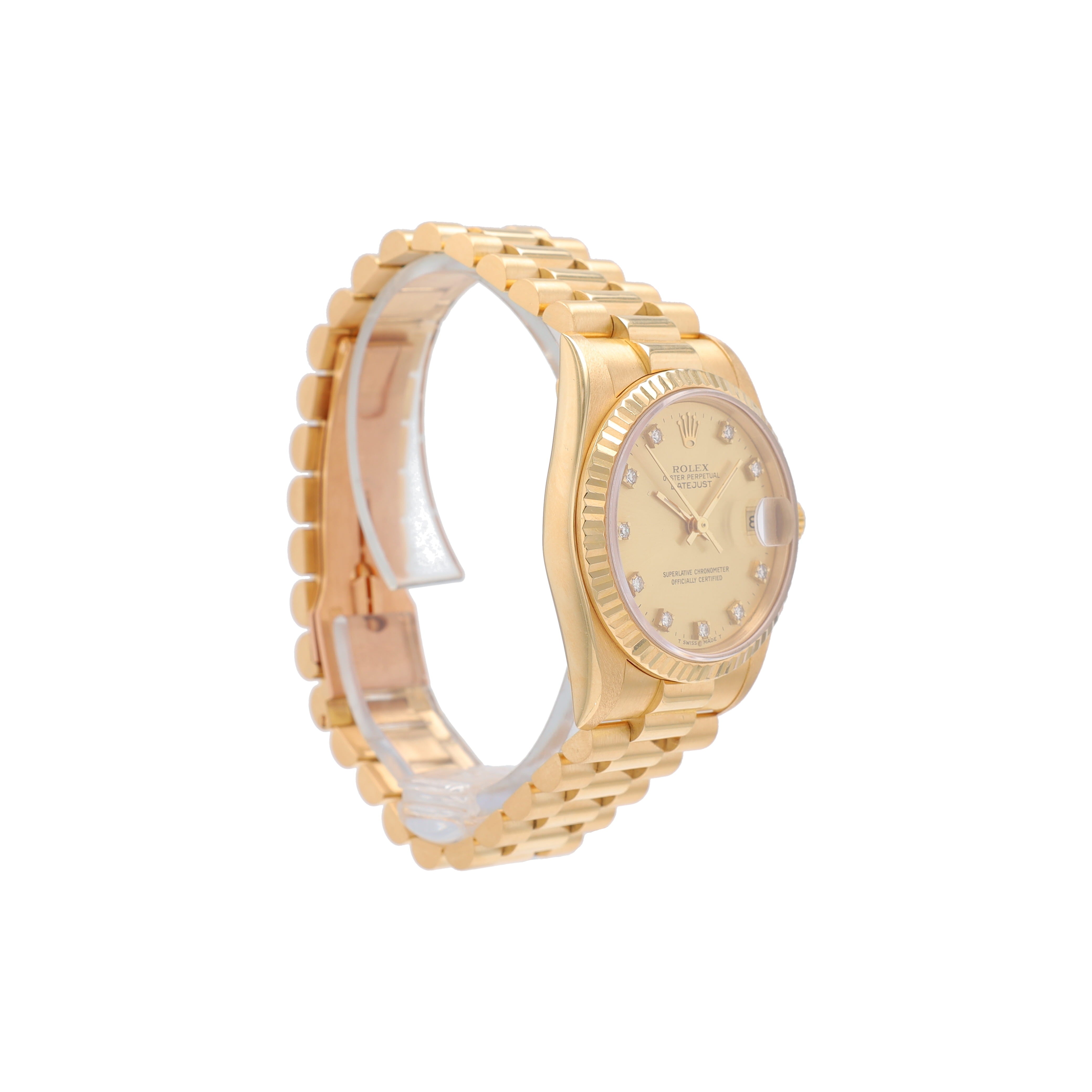 Rolex Datejust 68278 31mm Champagne Diamonds Dial Fluted Bezel President Band - Luxuriant Concierge