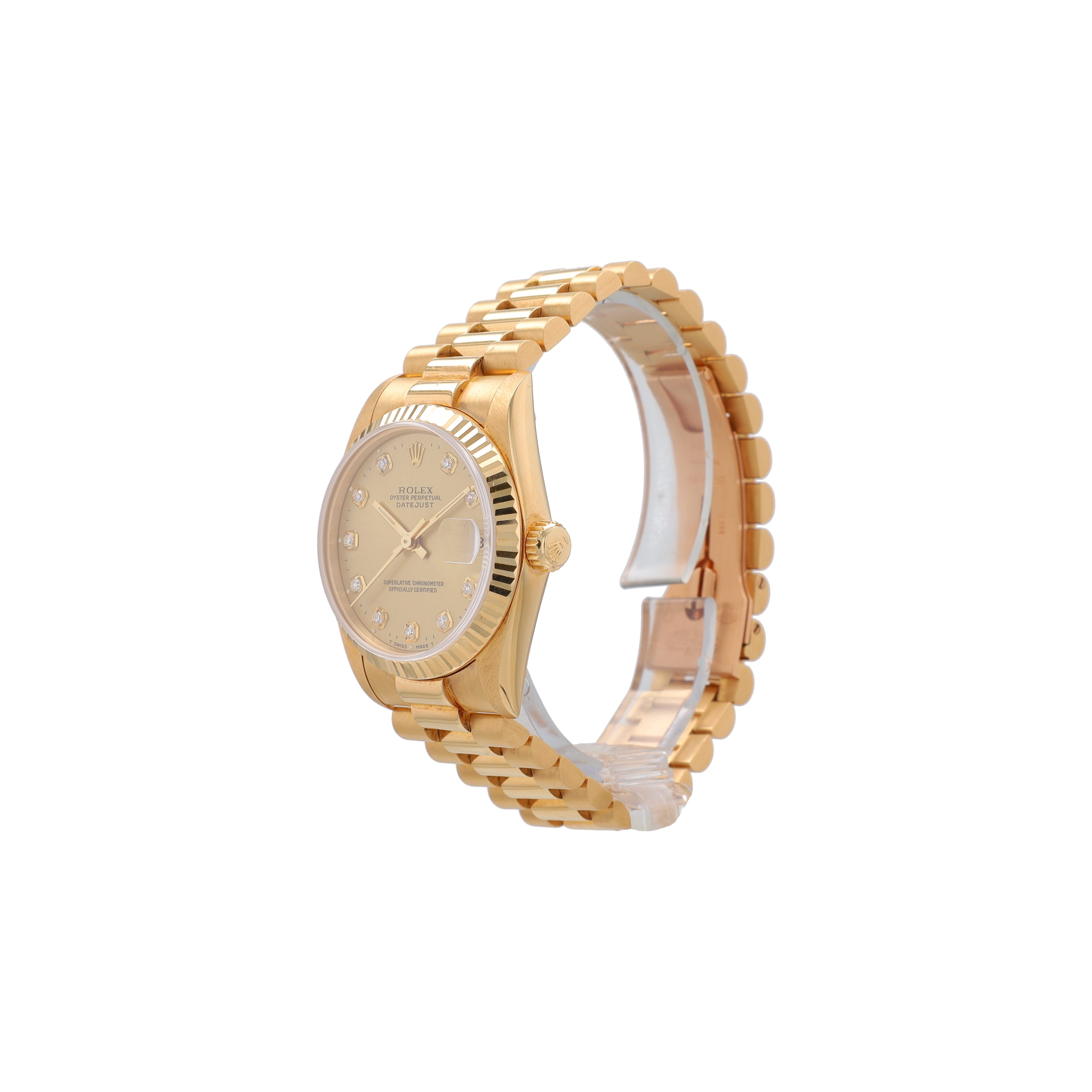 Rolex  Datejust 68278 31mm Champagne Diamond Dial Fluted Bezel President Band - Luxuriant Concierge