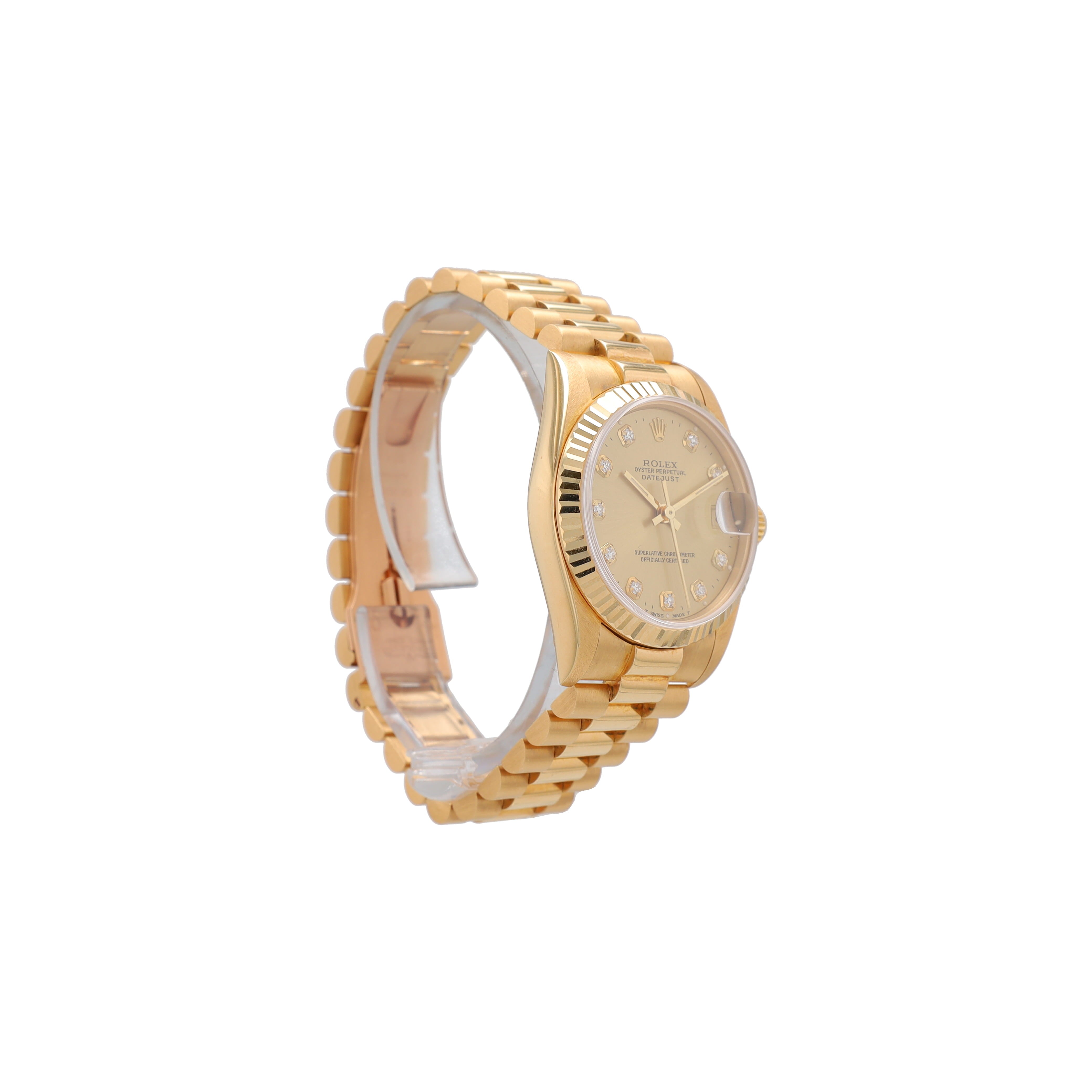 Rolex  Datejust 68278 31mm Champagne Diamond Dial Fluted Bezel President Band - Luxuriant Concierge