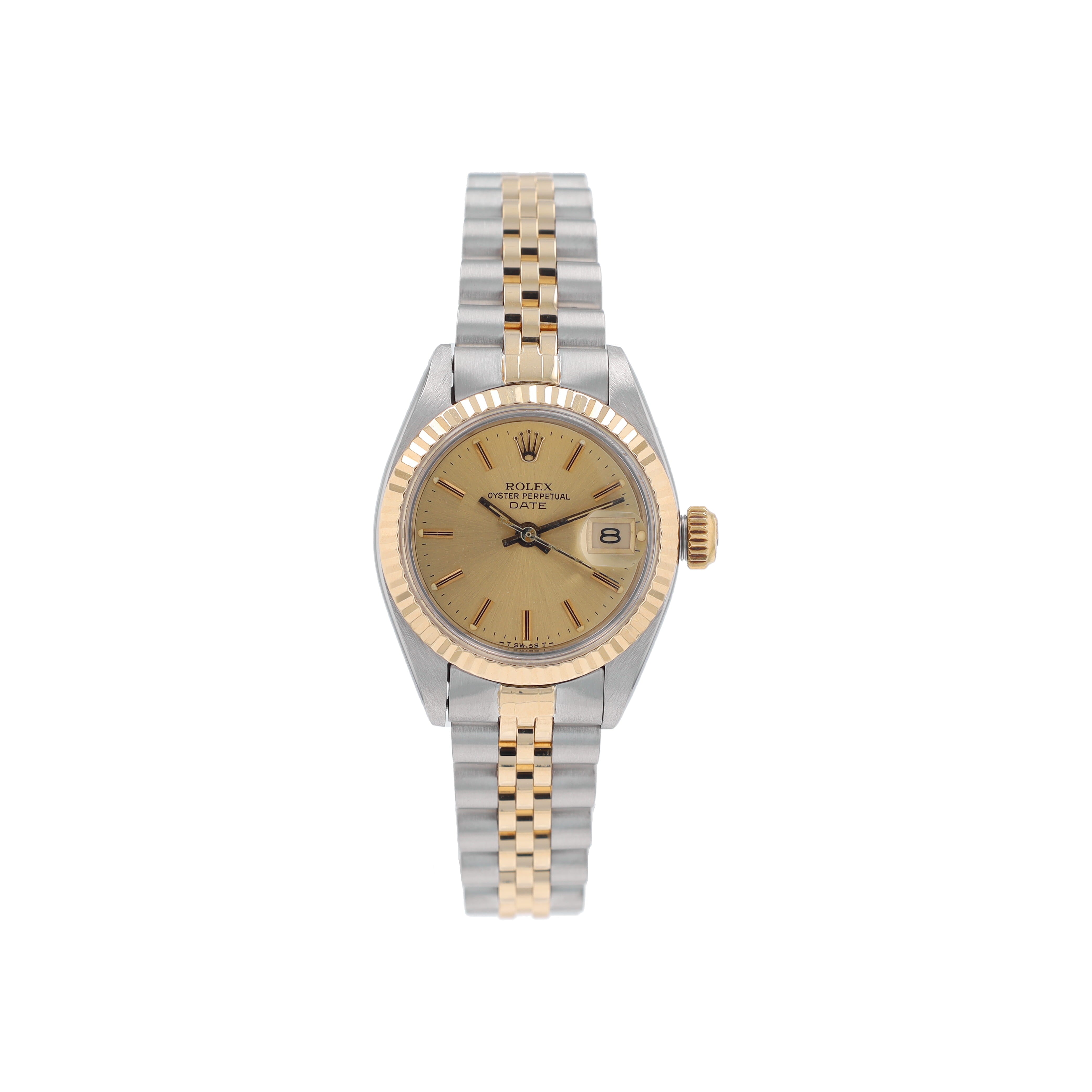 B&P Rolex Date 6917 26mm Champagne Index Dial Fluted Bezel Jubilee Band - Luxuriant Concierge