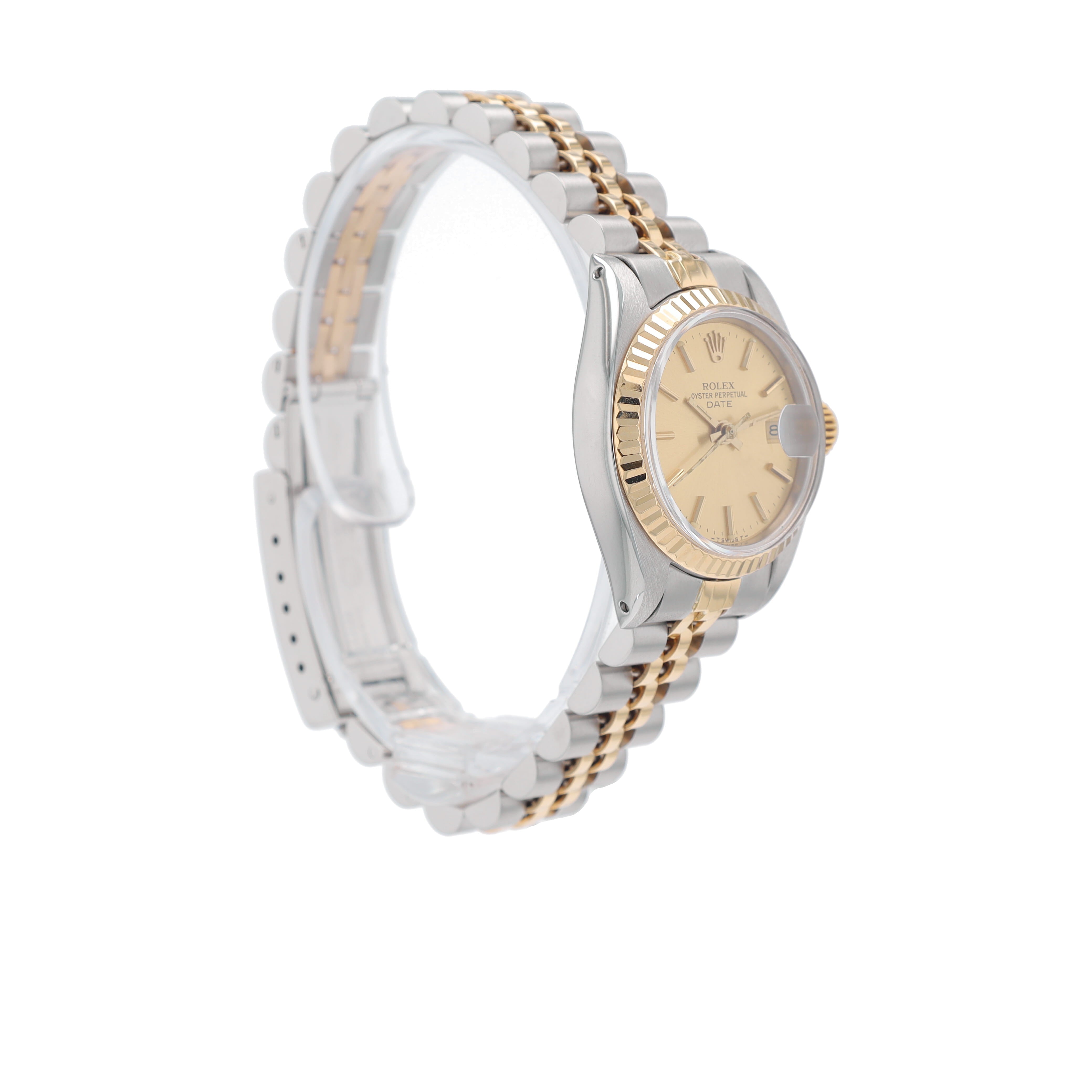B&P Rolex Date 6917 26mm Champagne Index Dial Fluted Bezel Jubilee Band - Luxuriant Concierge