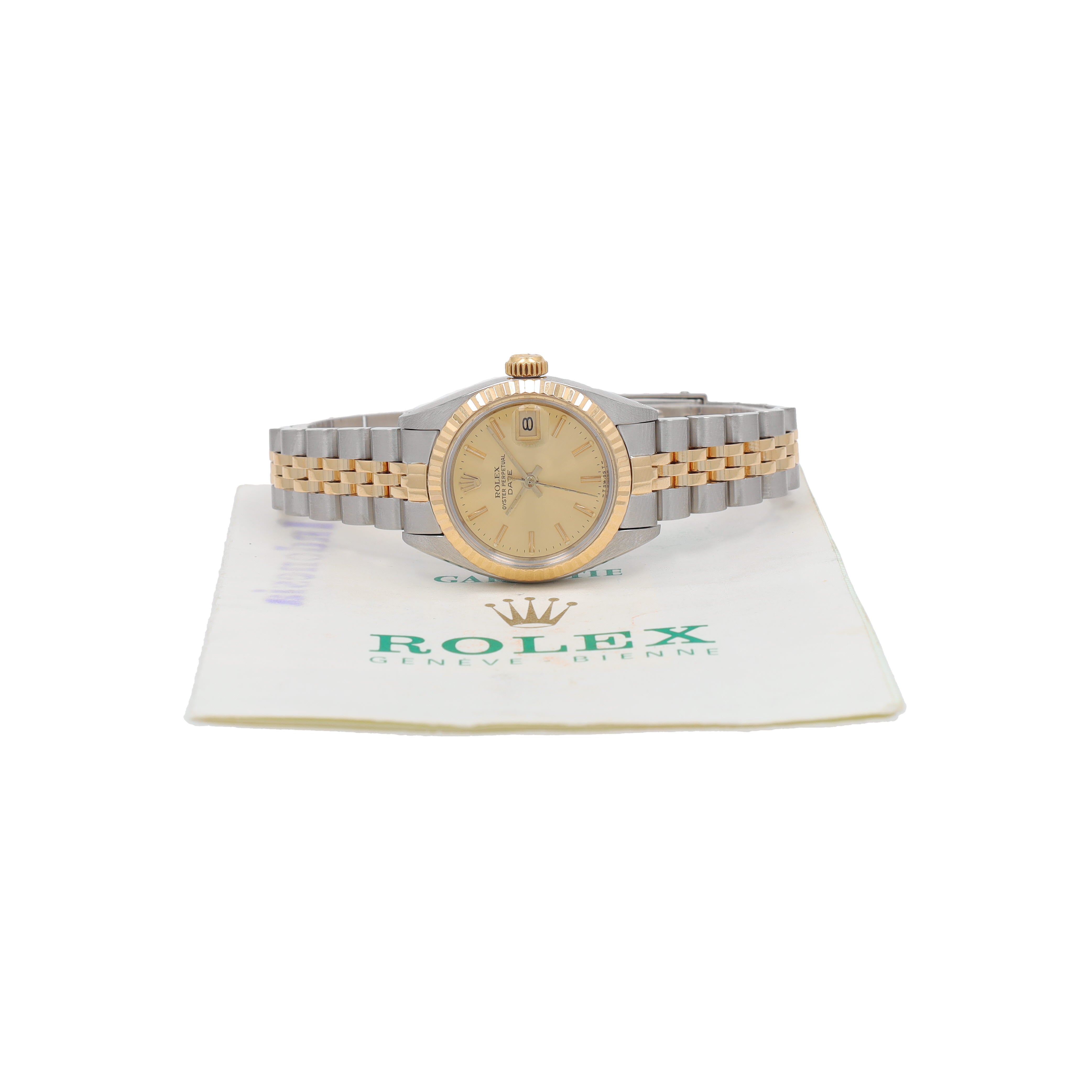 B&P Rolex Date 6917 26mm Champagne Index Dial Fluted Bezel Jubilee Band - Luxuriant Concierge