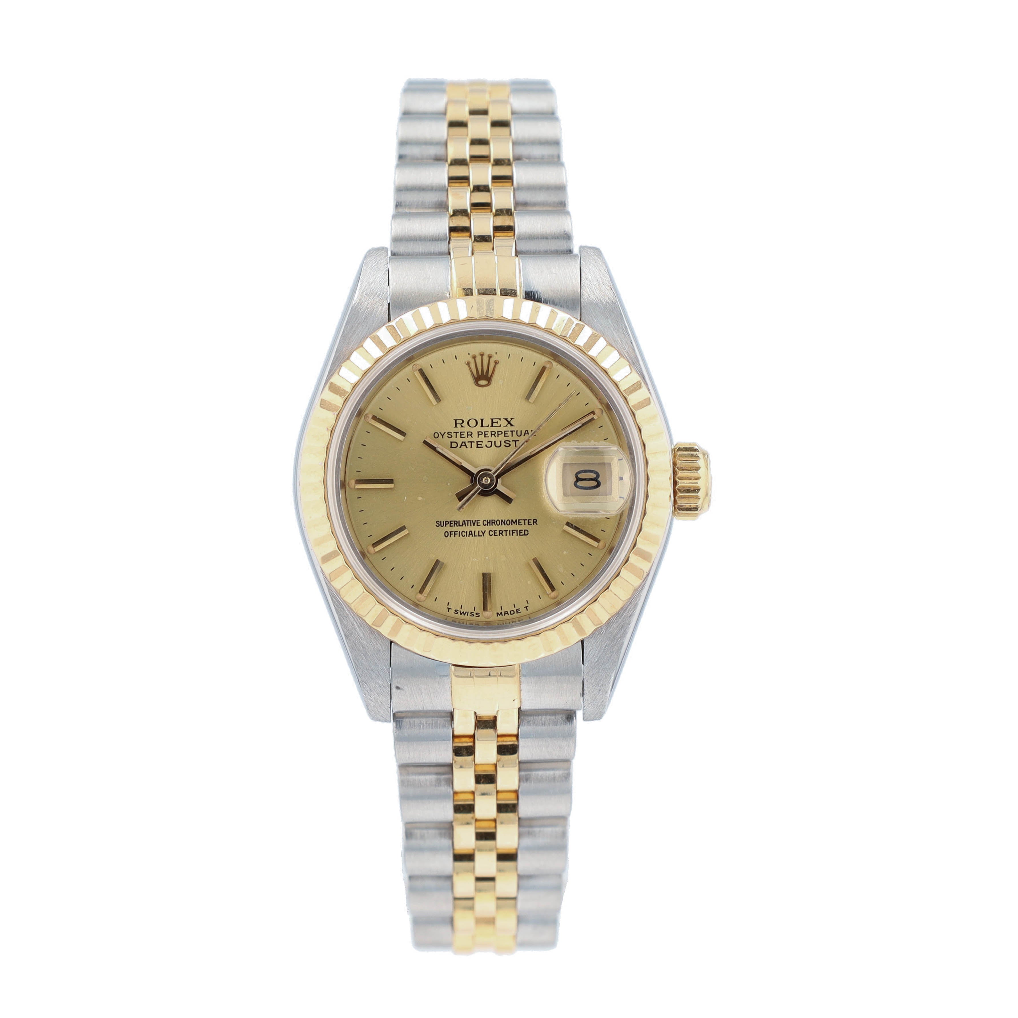 B&P Rolex Datejust 69173 26mm Champagne Index Dial Fluted Bezel Jubilee Band