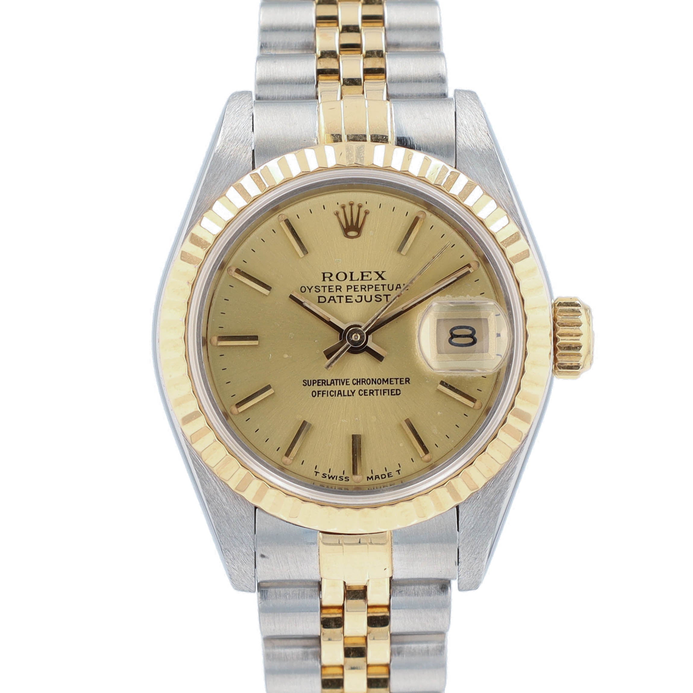 B&P Rolex Datejust 69173 26mm Champagne Index Dial Fluted Bezel Jubilee Band