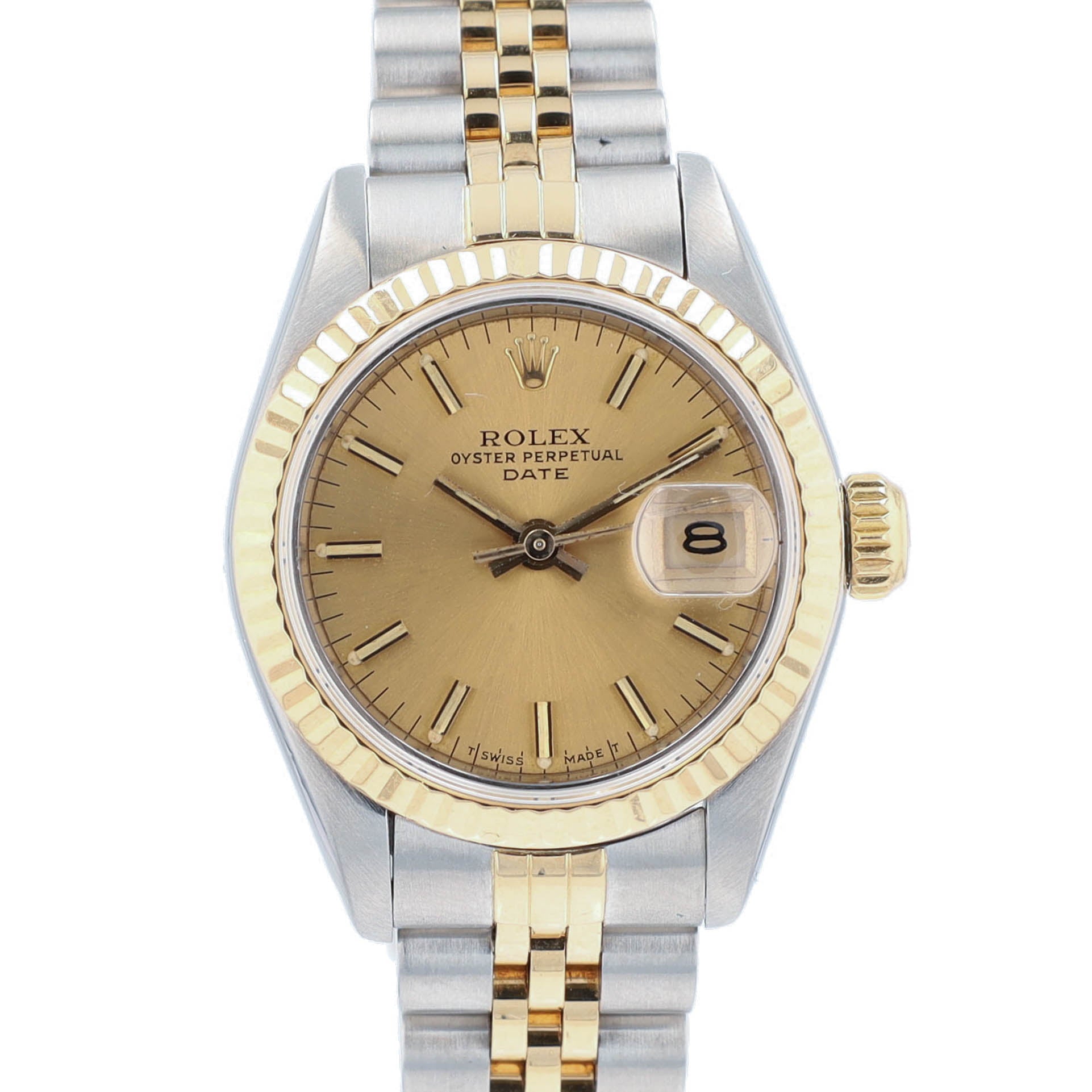 B&P Rolex Datejust 69173 26mm Champagne Index Dial Fluted Bezel Jubilee Band