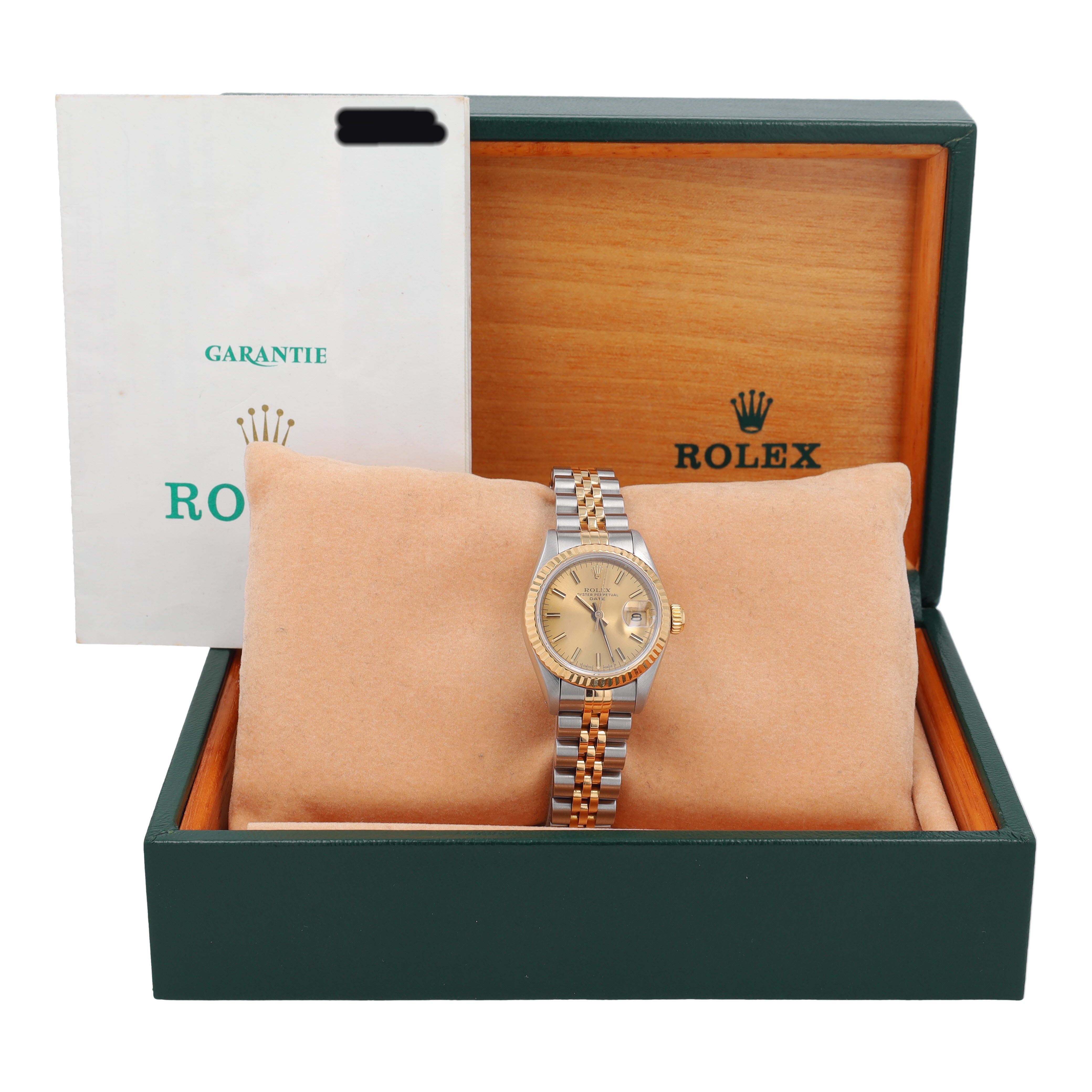 B&P Rolex Datejust 69173 26mm Champagne Index Dial Fluted Bezel Jubilee Band - Luxuriant Concierge