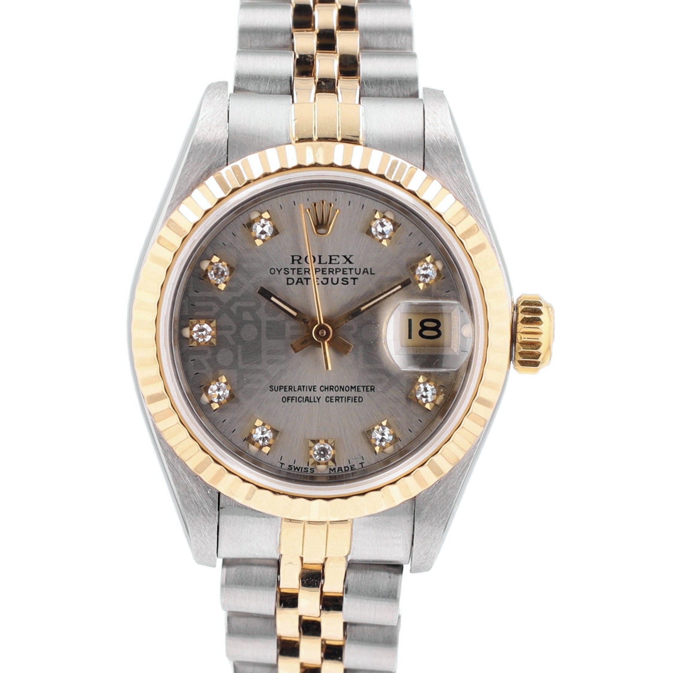 Rolex Datejust  69173 26mm Grey Jubilee  Diamond (O.S) Dial Fluted Bezel Jubilee Band - Luxuriant Concierge