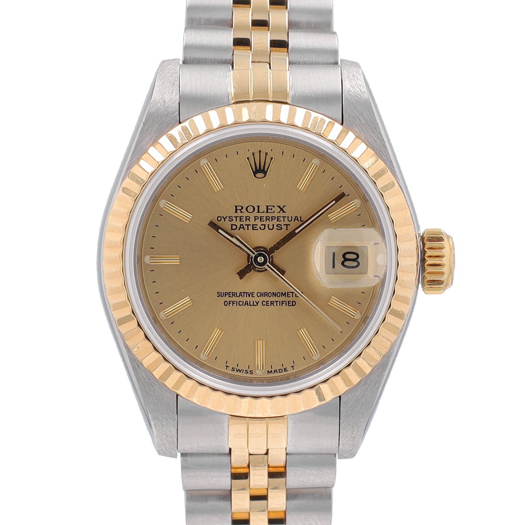 B&P Rolex Datejust  69173 26mm Champagne Index Dial Fluted Bezel Jubilee Band