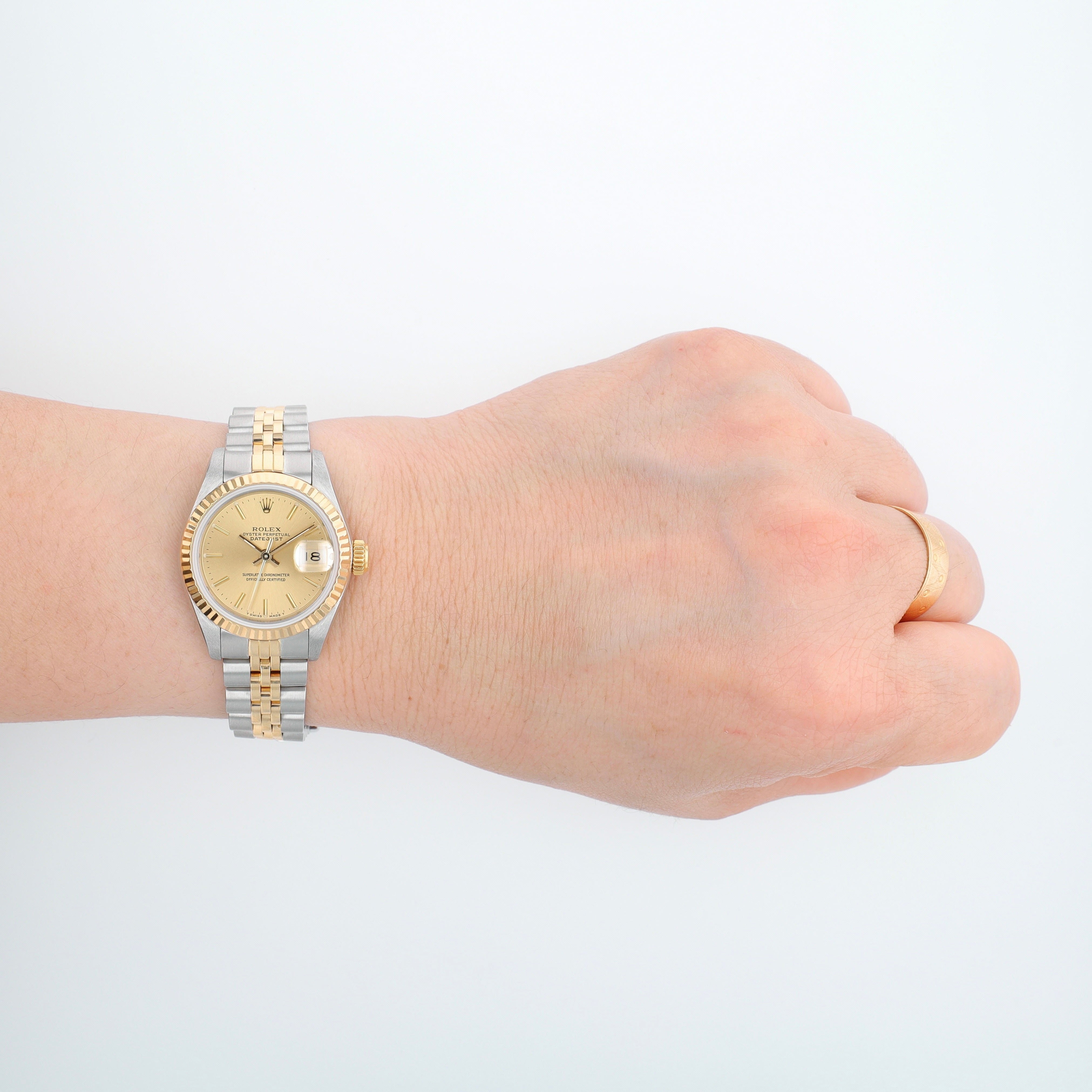 B&P Rolex Datejust  69173 26mm Champagne Index Dial Fluted Bezel Jubilee Band - Luxuriant Concierge