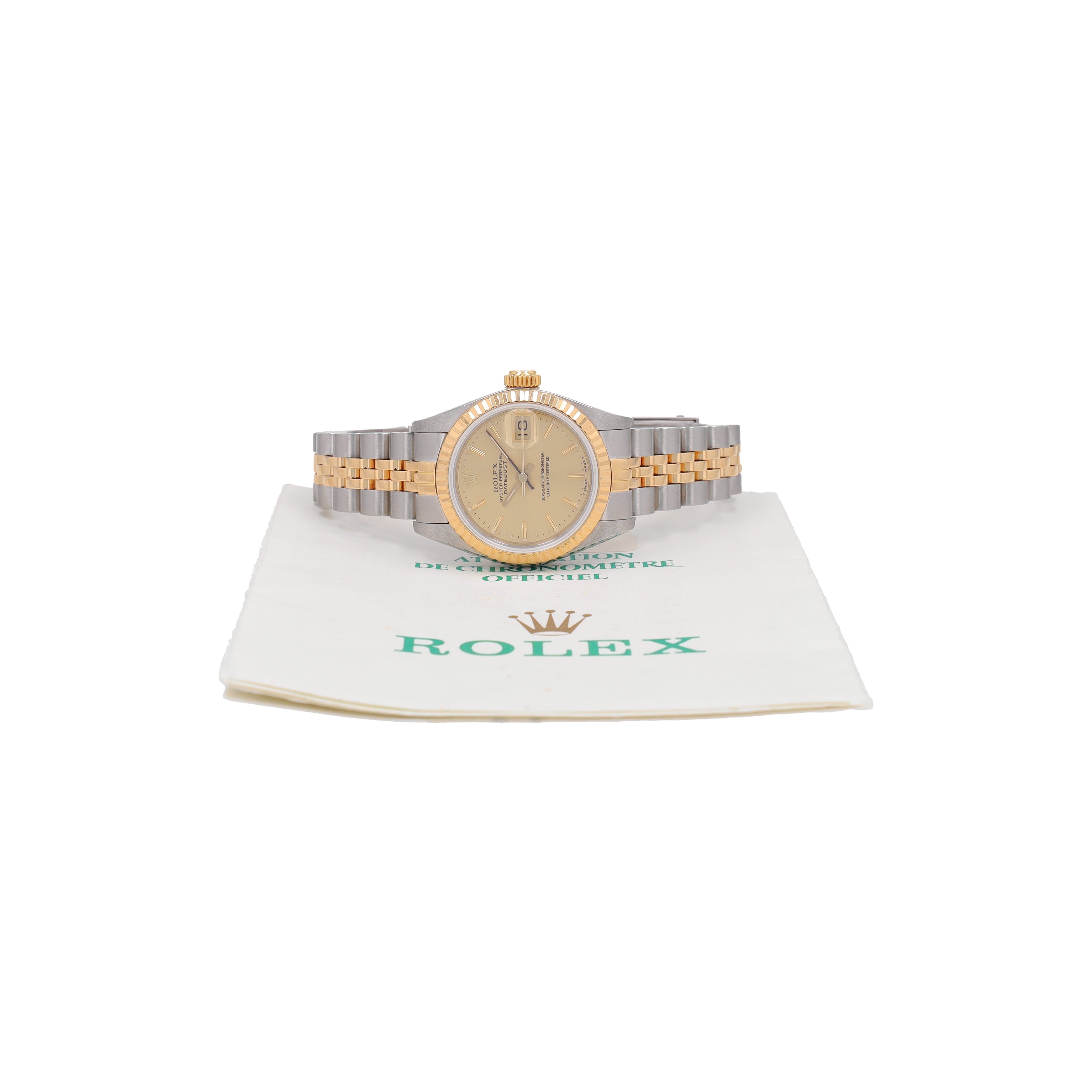 B&P Rolex Datejust  69173 26mm Champagne Index Dial Fluted Bezel Jubilee Band - Luxuriant Concierge