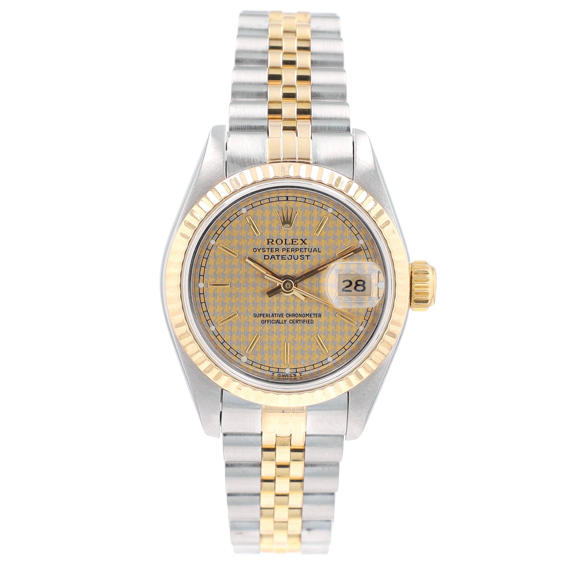 B&P Rolex Datejust 69173 26mm Houndstooth Index Dial Fluted Bezel Jubilee Band