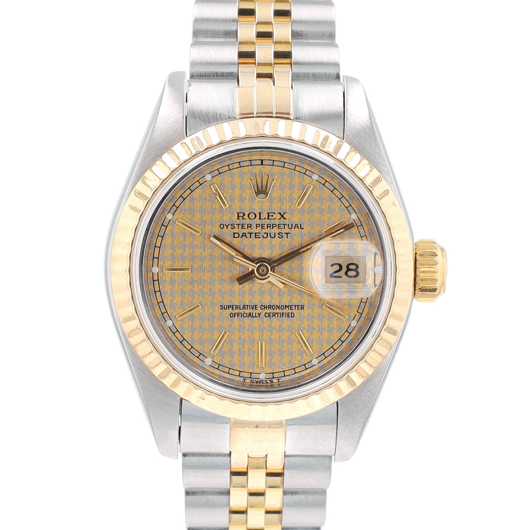 B&P Rolex Datejust 69173 26mm Houndstooth Index Dial Fluted Bezel Jubilee Band