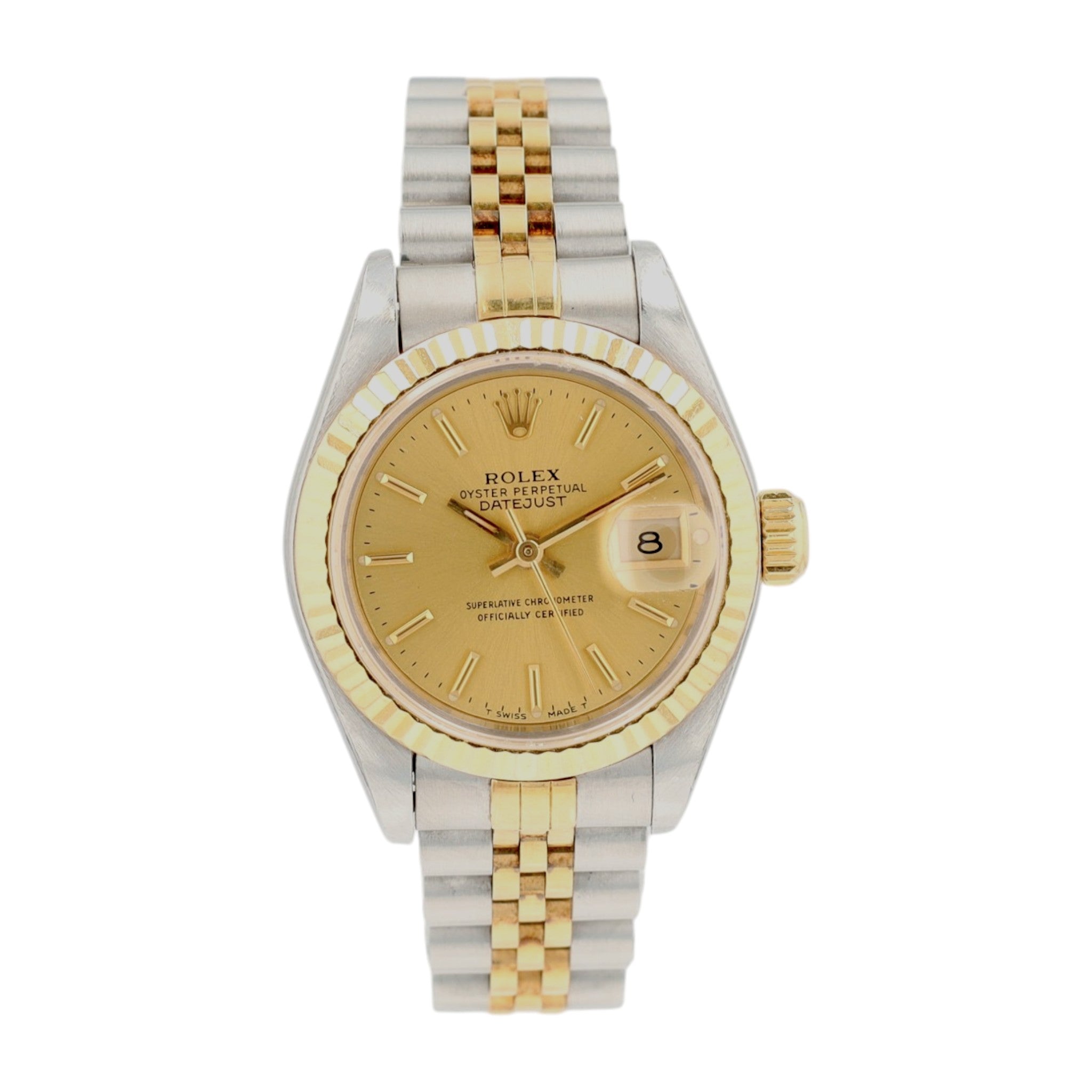Rolex Datejust 69173 26mm Champagne Index Dial Fluted Bezel Jubilee Band
