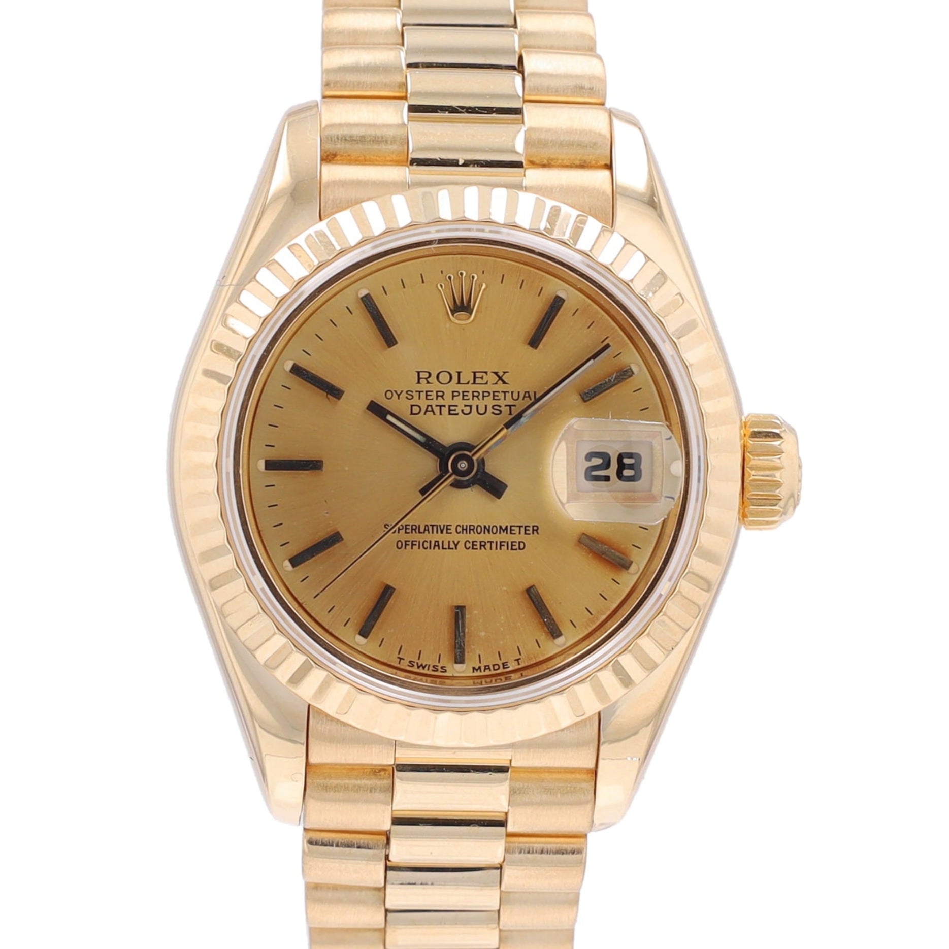 Rolex Datejust  69178 26mm Champagne Index Dial Fluted Bezel President Band - Luxuriant Concierge