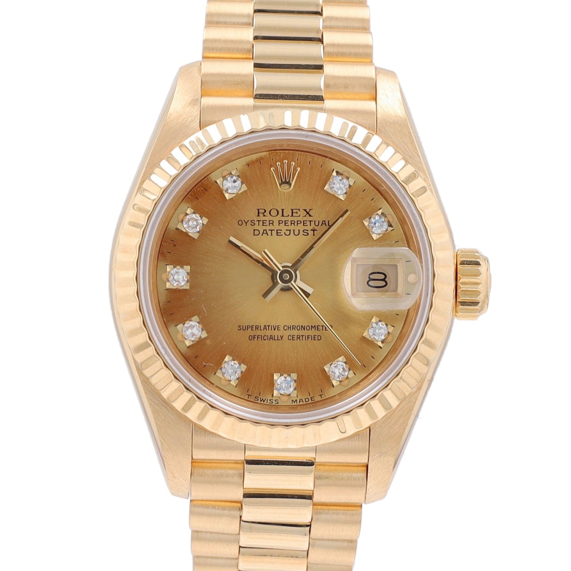 Rolex Datejust 69178 26mm Champagne Diamond Dial Fluted Bezel President Band - Luxuriant Concierge