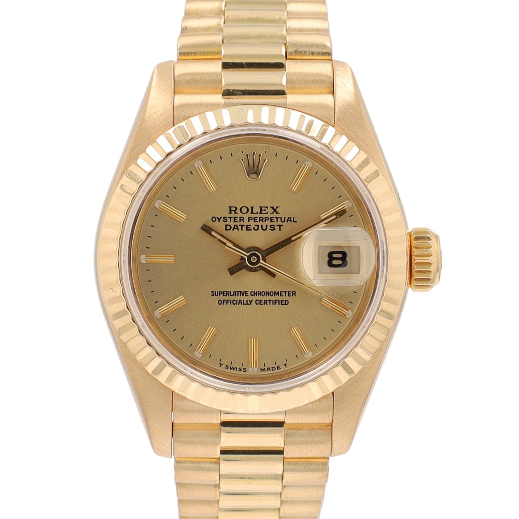 Rolex Datejust  69178 26mm Champagne Index Dial Fluted Bezel President Band - Luxuriant Concierge